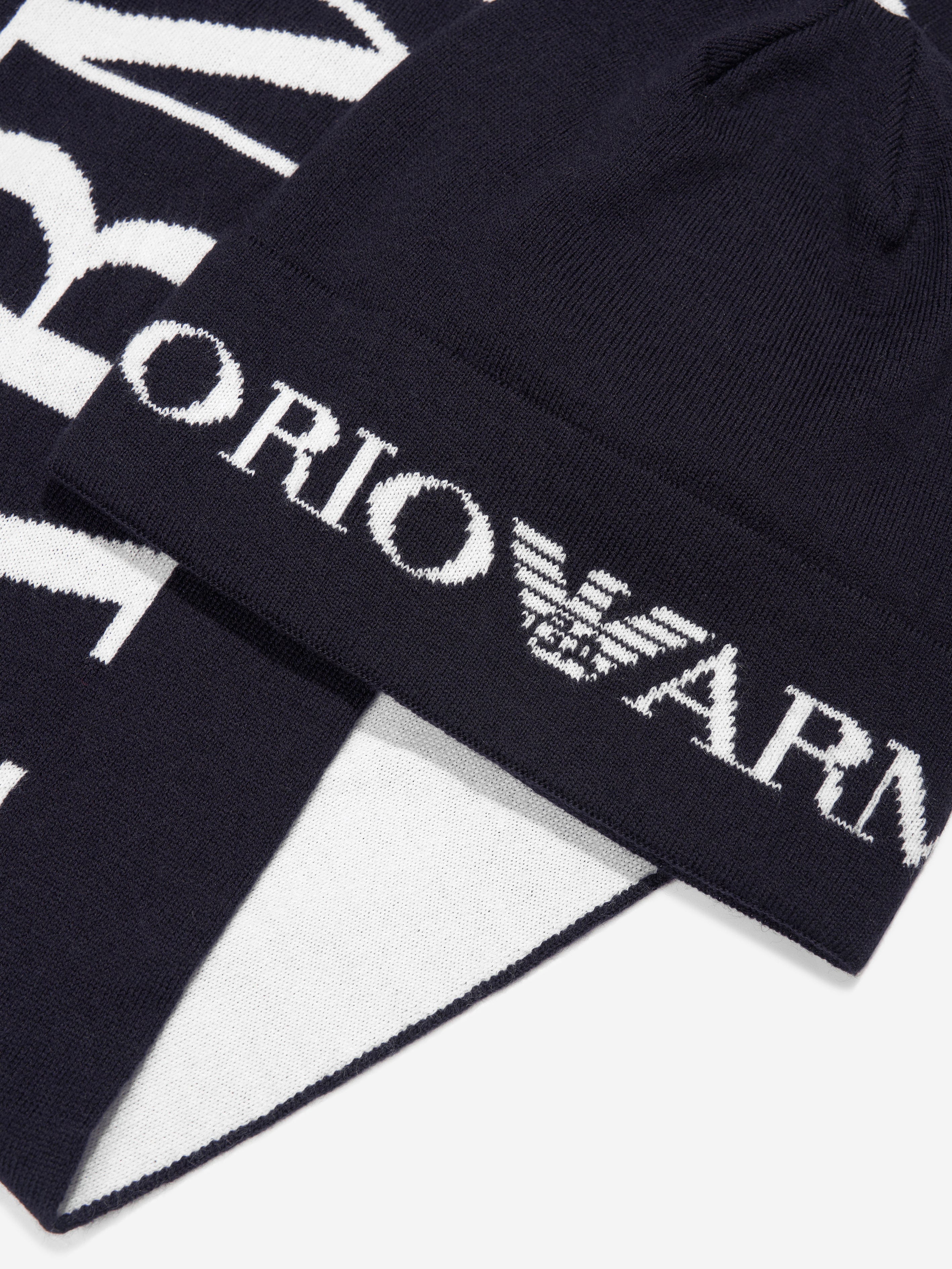 Emporio Armani Boys hat And Scarf Set in Navy