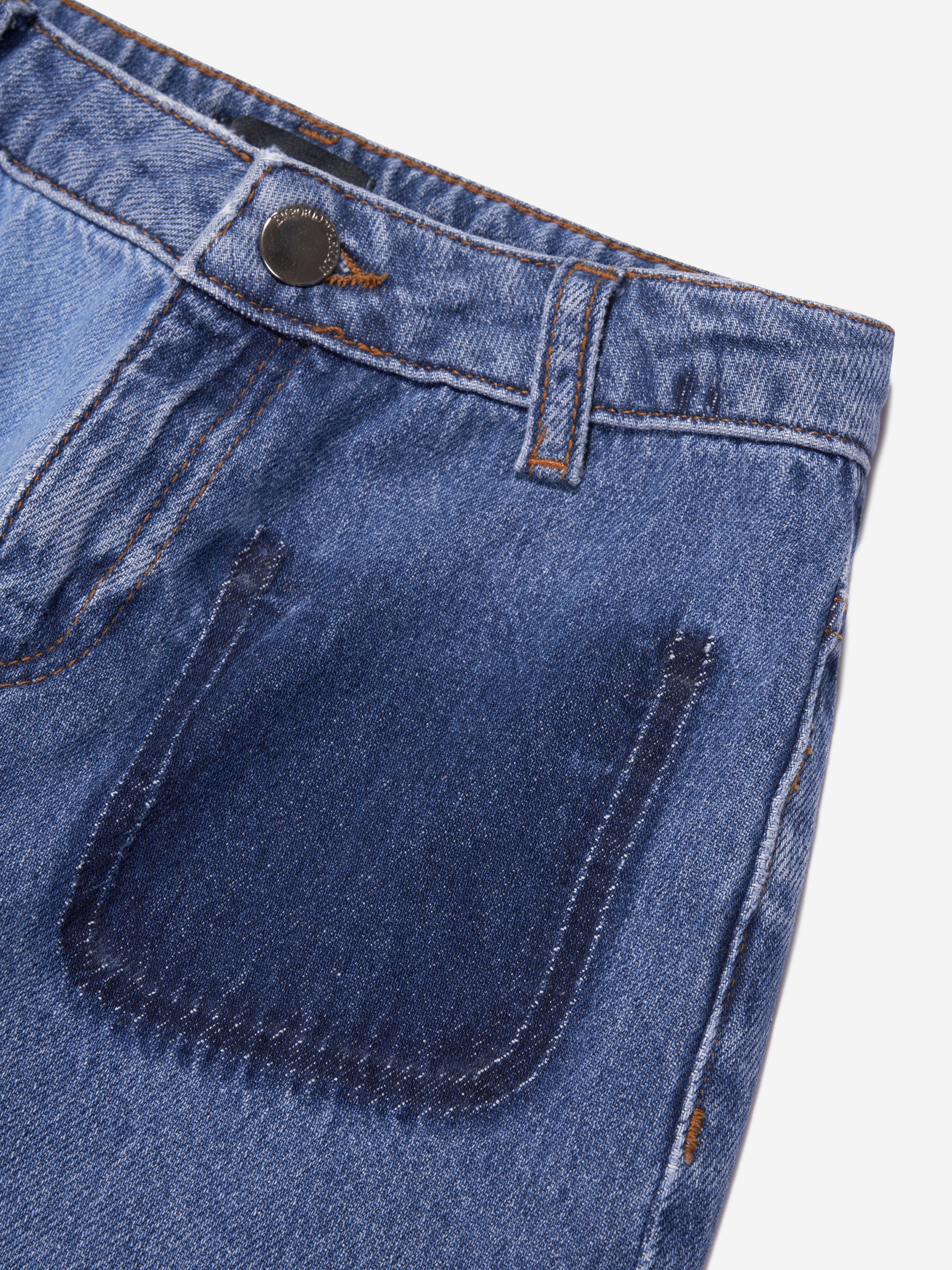 Emporio Armani Girls Wide Leg Jeans in Blue