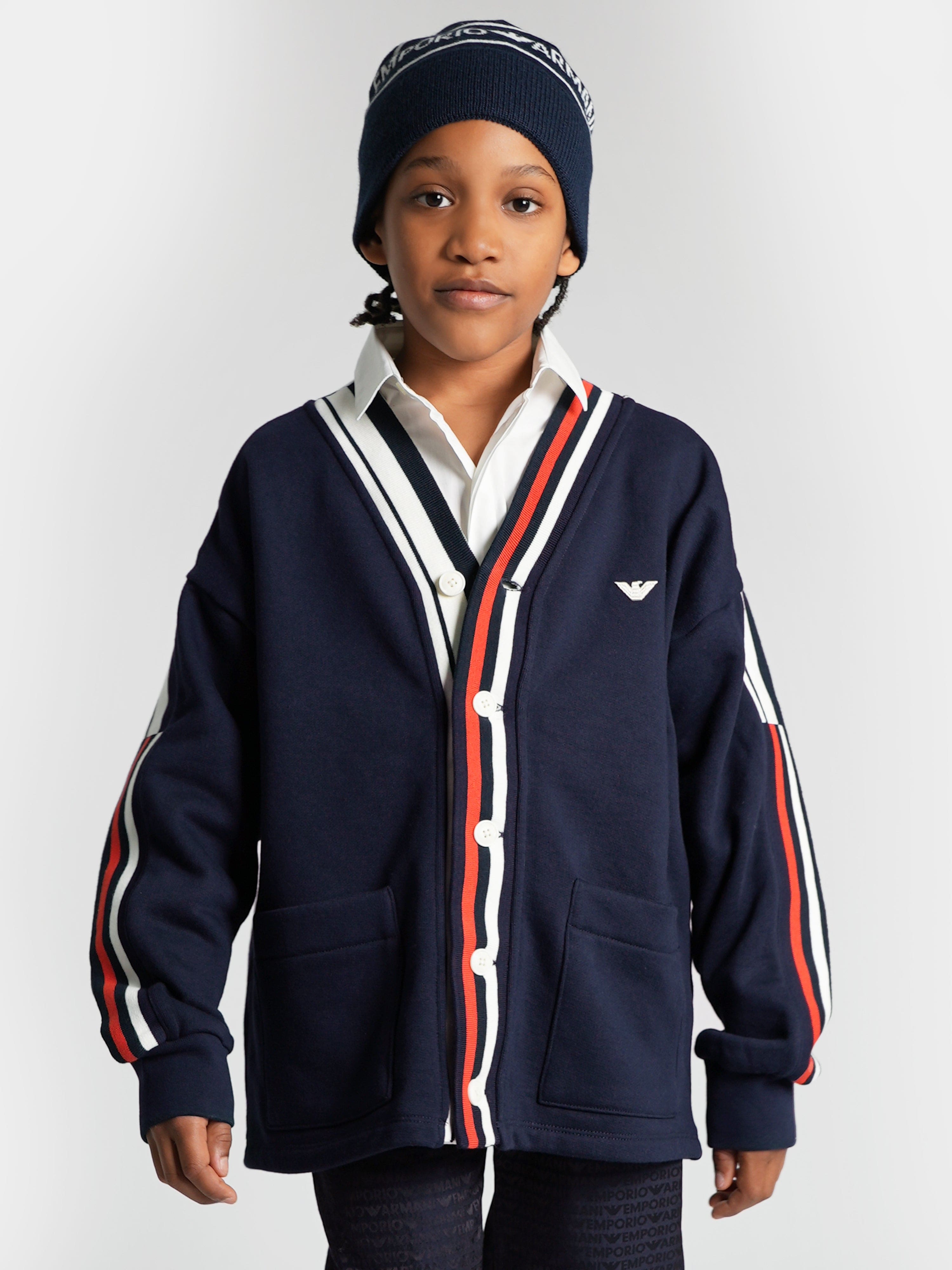 Emporio Armani Boys Logo Cardigan in Navy