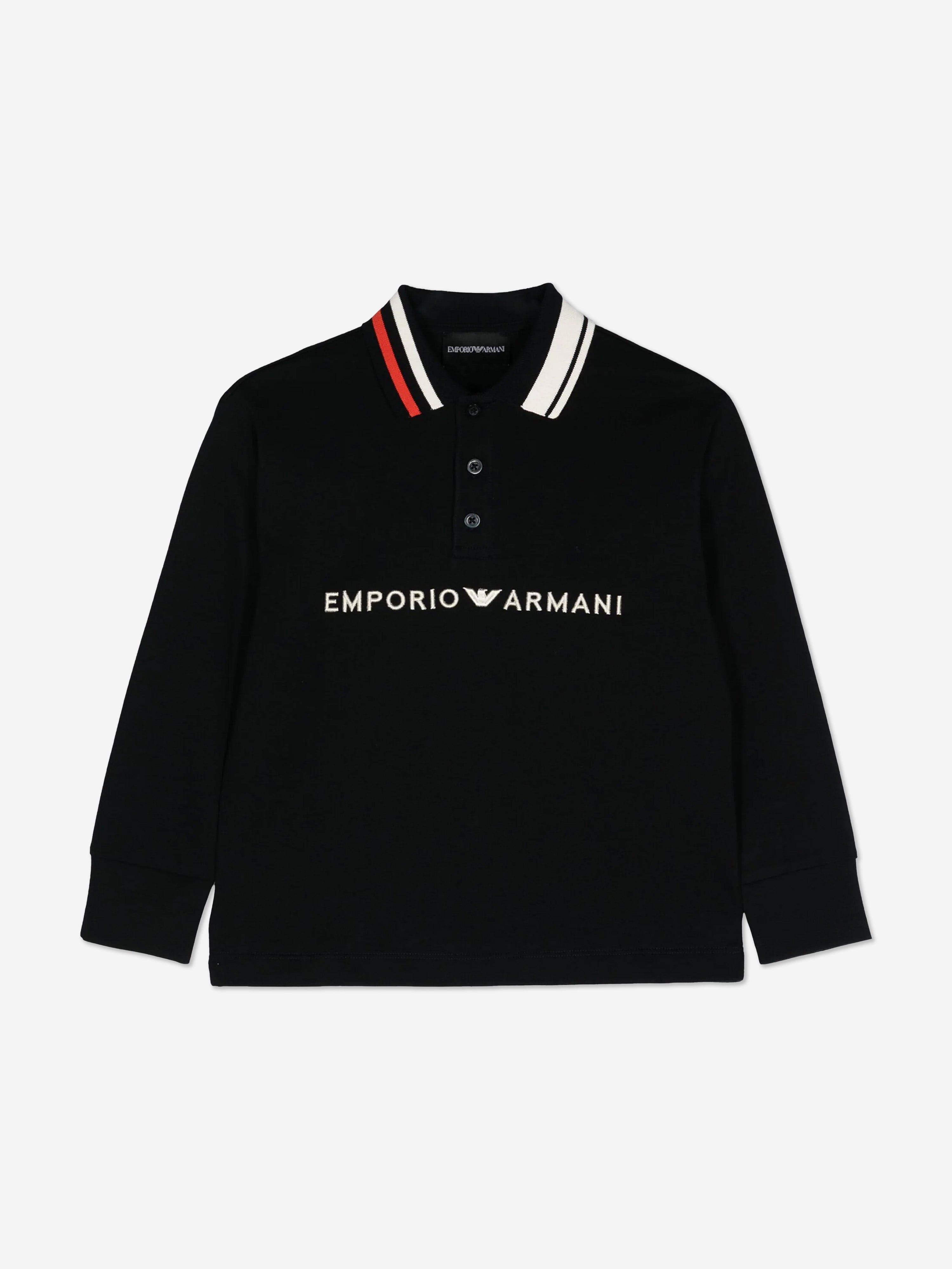 Emporio Armani Boys Long Sleeve Polo Shirt in Navy