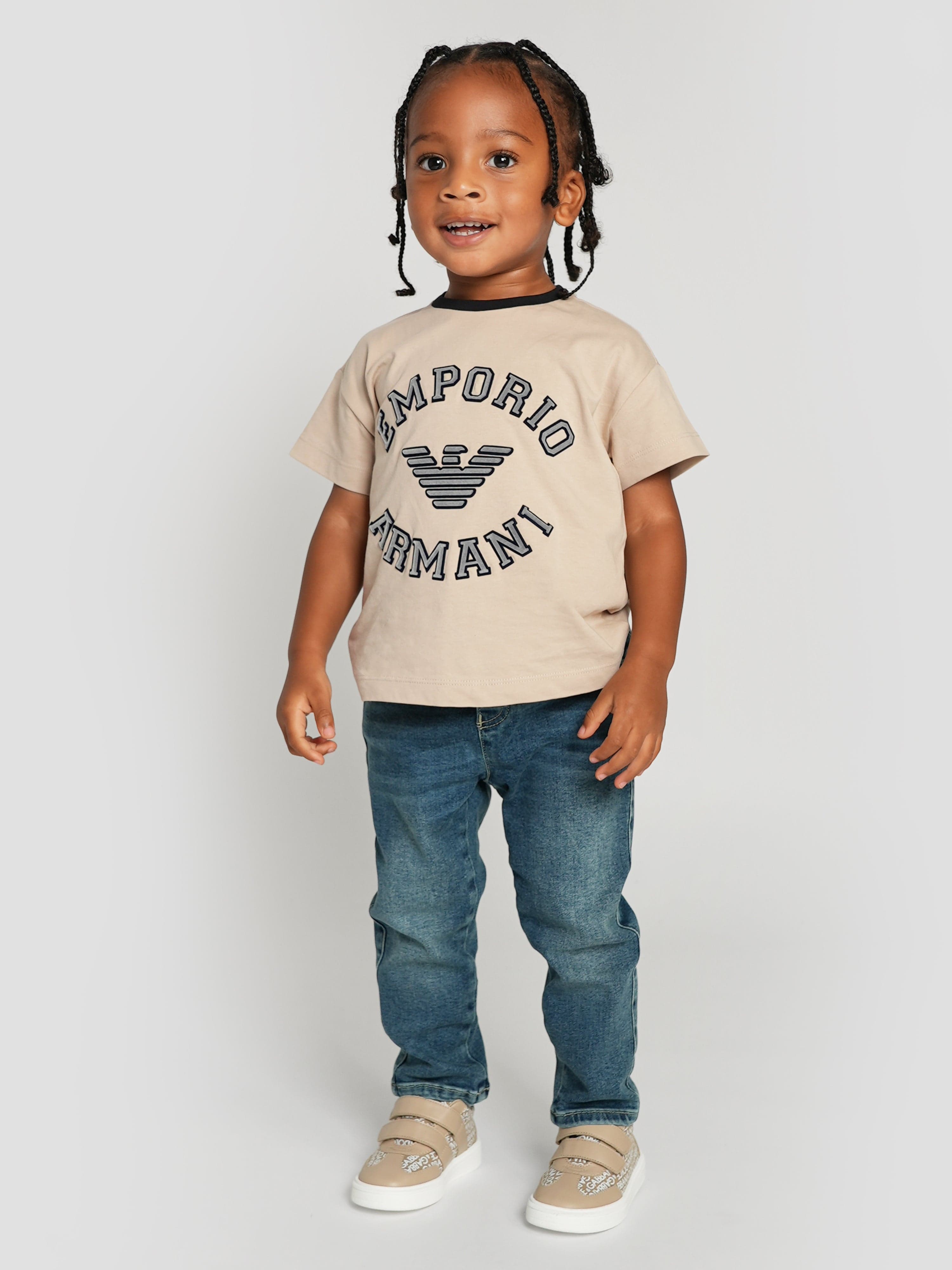 Emporio Armani Baby Boys Logo T-Shirt in Beige