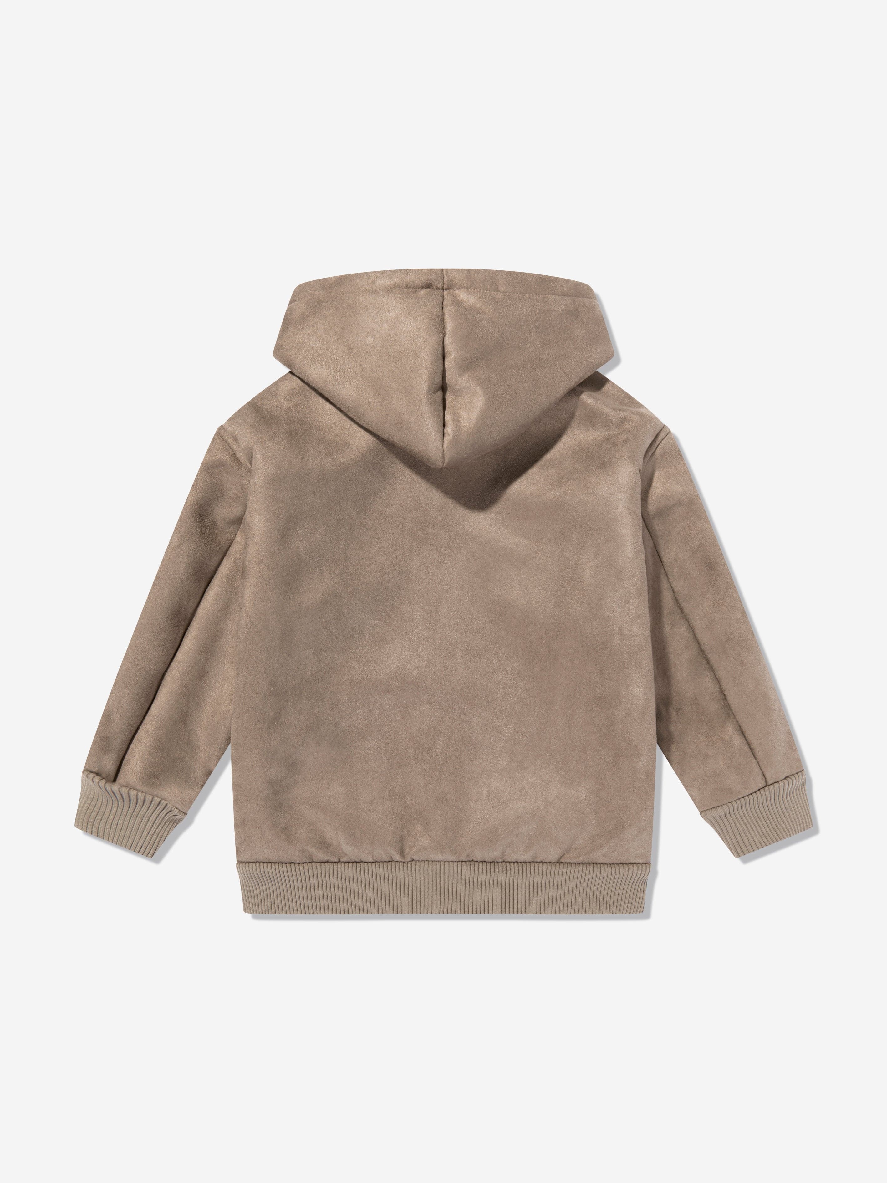 Emporio Armani Boys Fleece Lined Zip Up Jacket in Brown