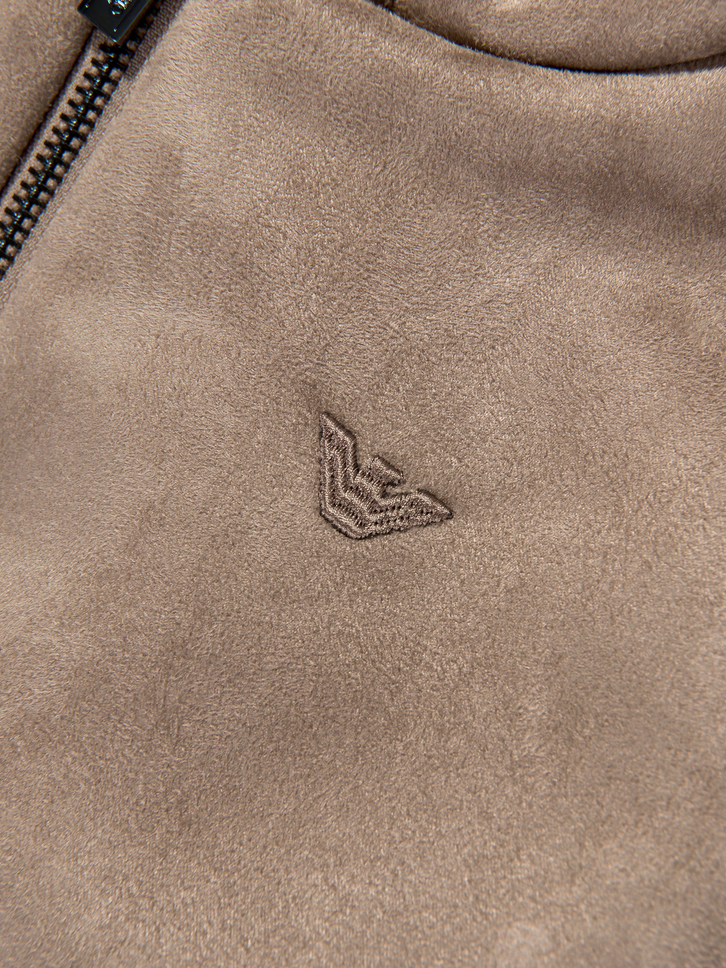 Emporio Armani Boys Fleece Lined Zip Up Jacket in Brown