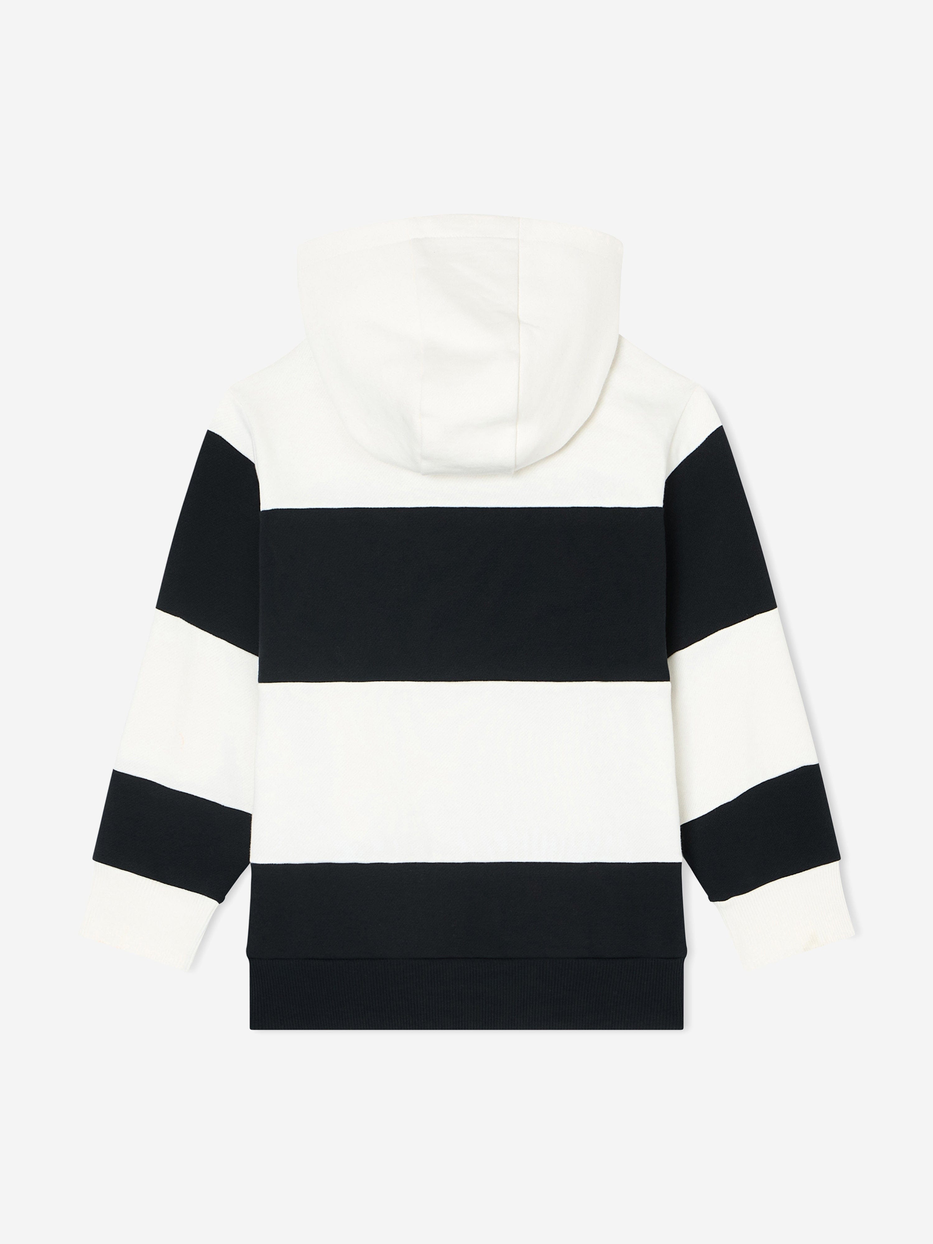 Emporio Armani Boys Striped Logo Hoodie in Navy