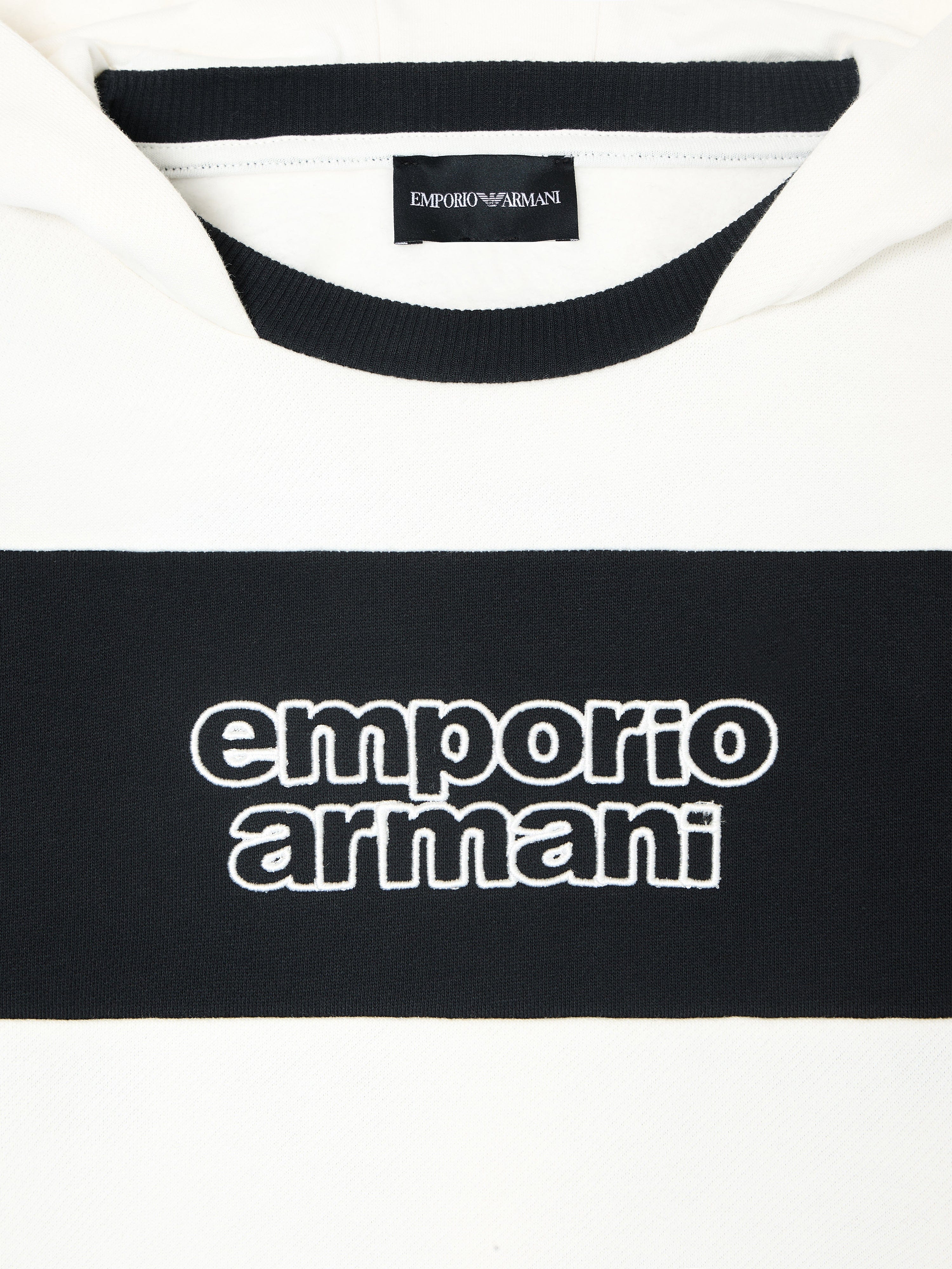 Emporio Armani Boys Striped Logo Hoodie in Navy
