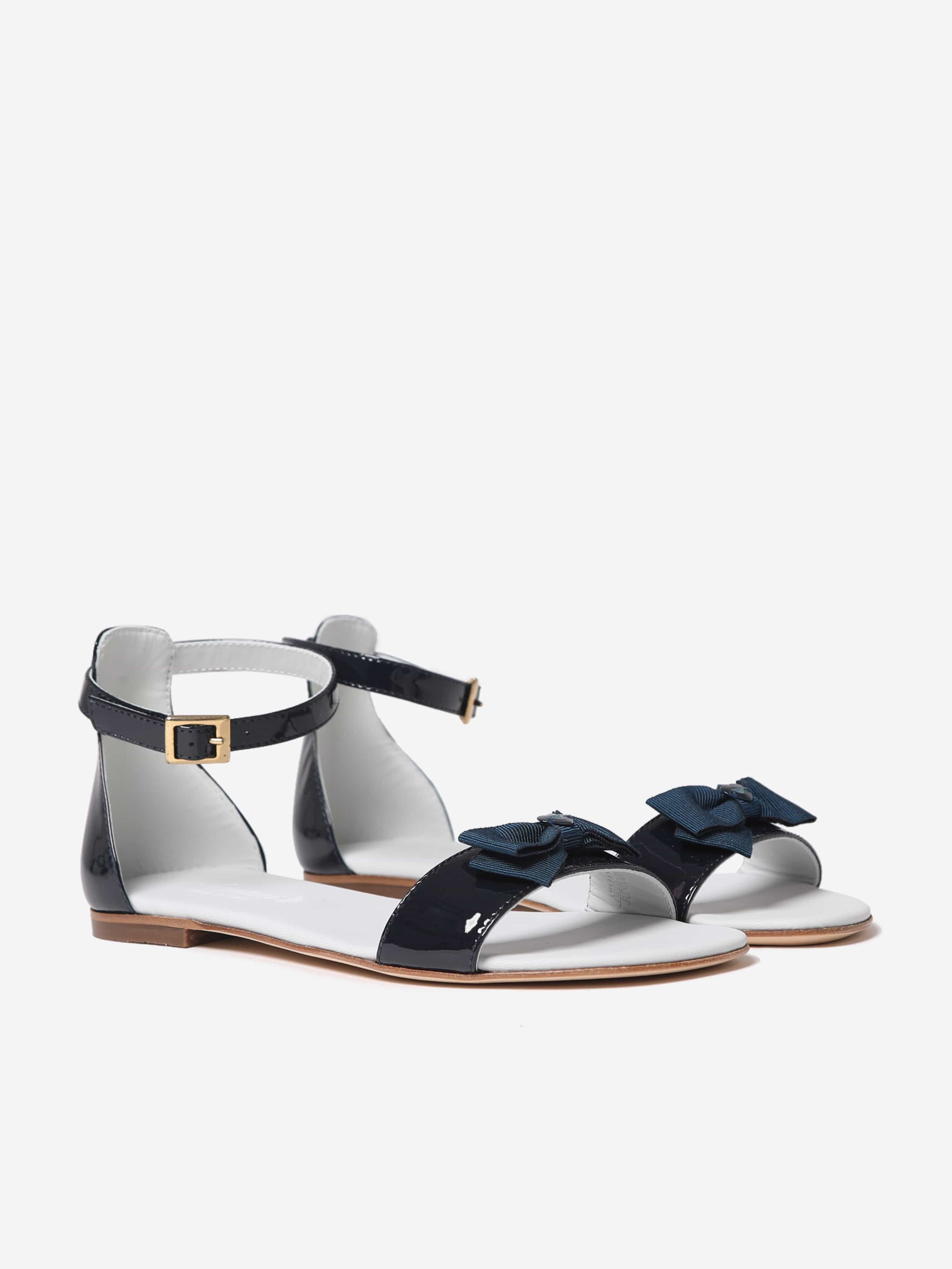 Emporio Armani Girls Blue Patent Sandals With Bow