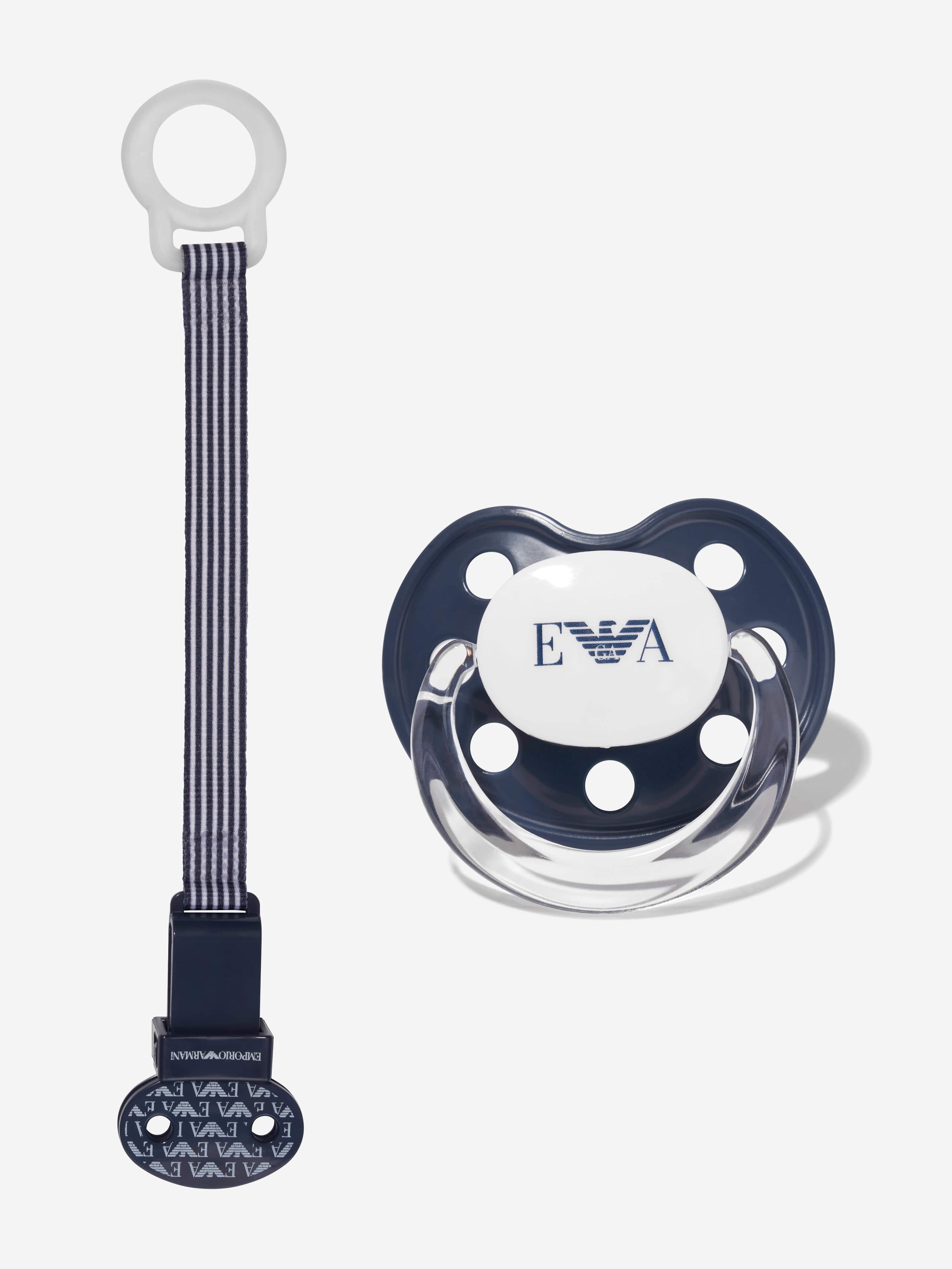 Emporio Armani Baby Dummy And Pacifier Set In Navy