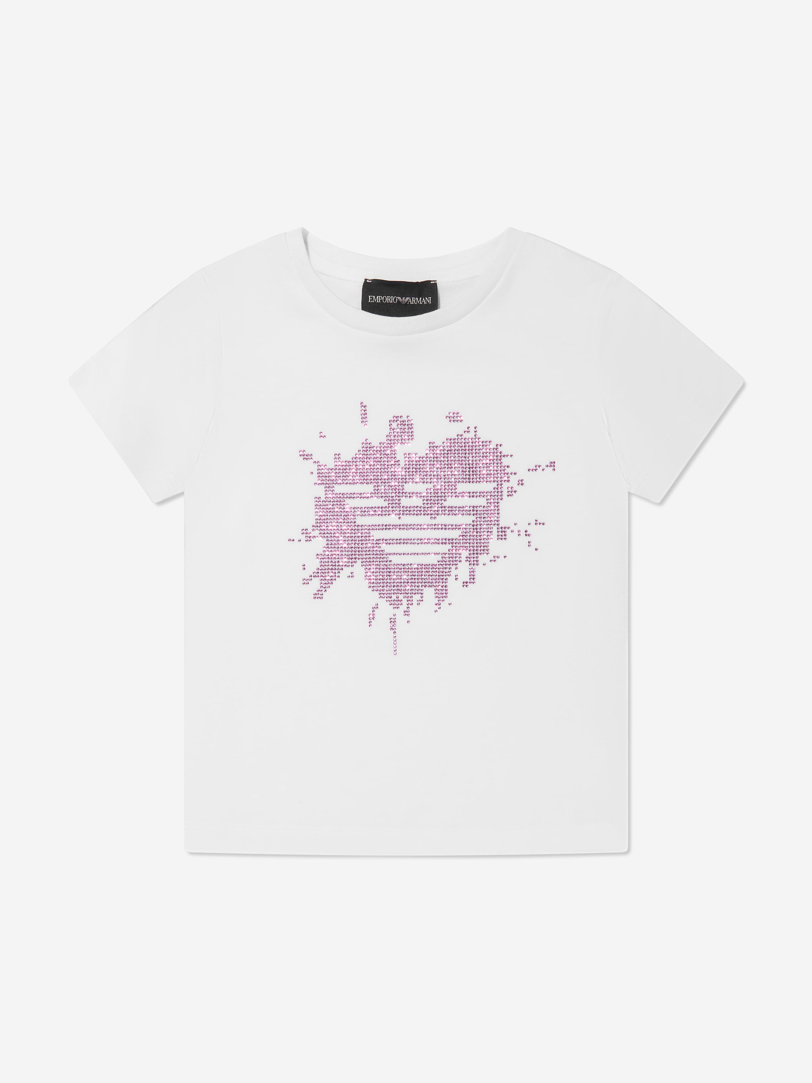 Emporio Armani Girls Diamante Logo T-Shirt In White