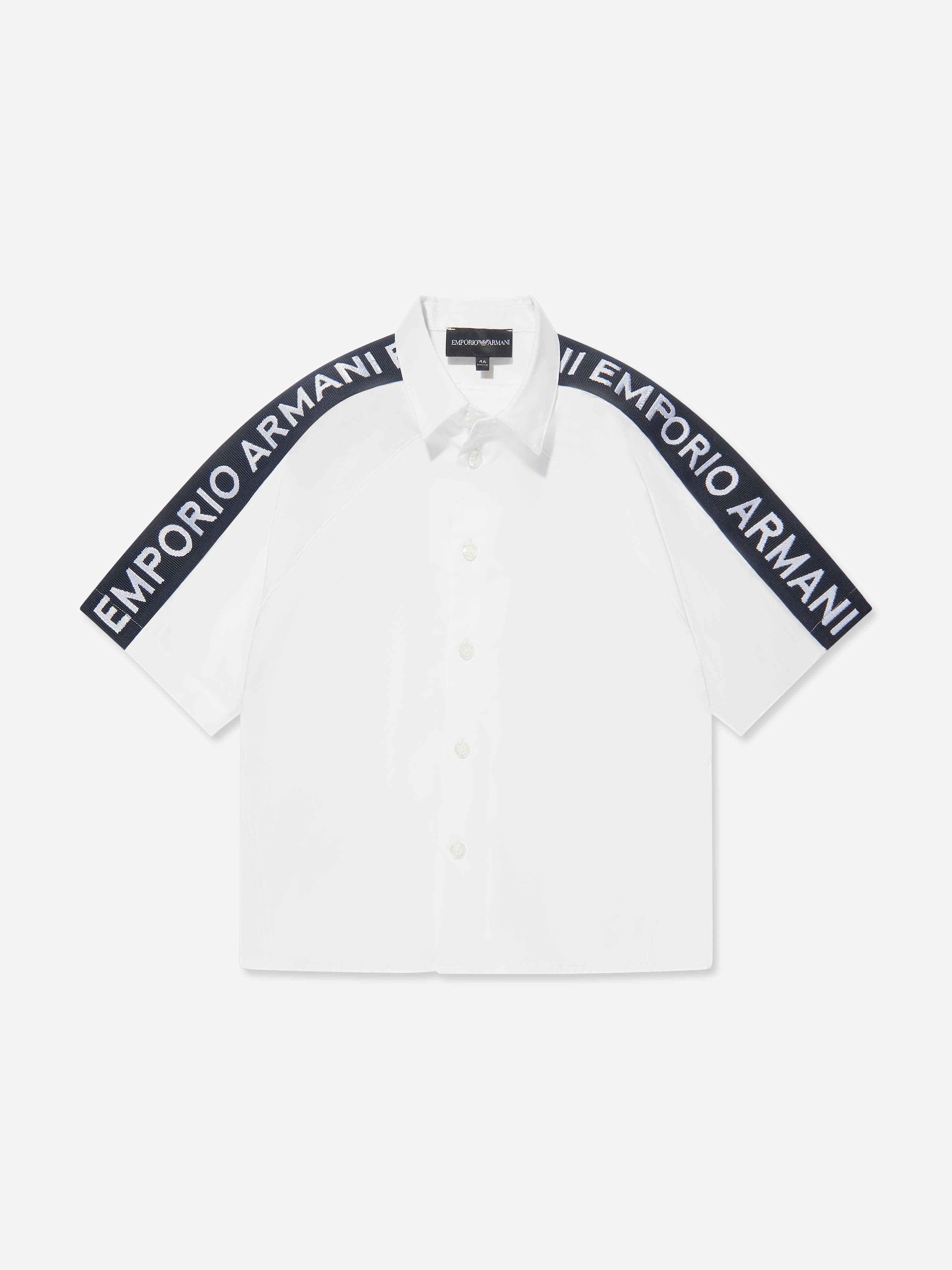 Emporio Armani Boys Logo Tape Short Sleeve Shirt In White