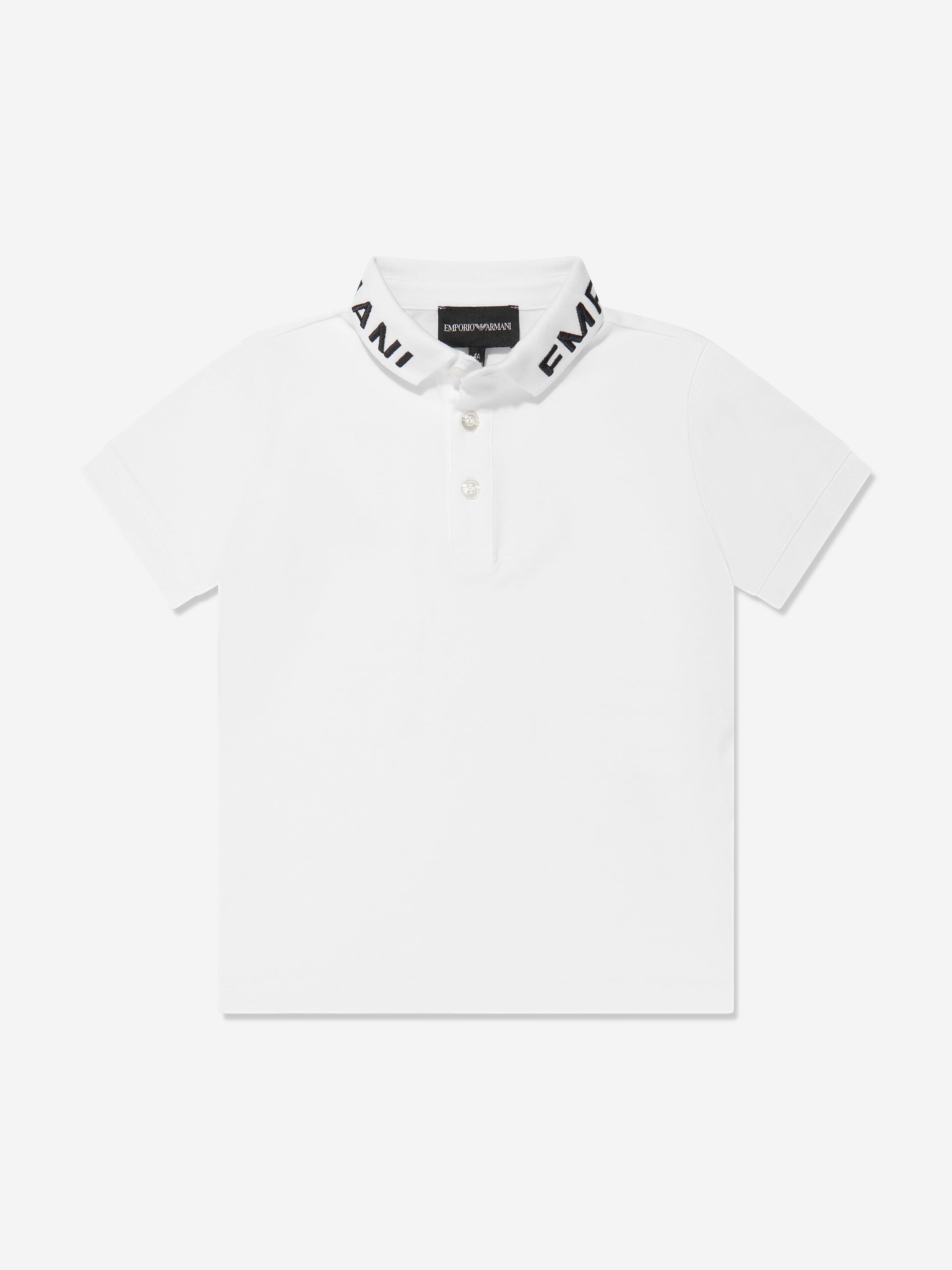 Emporio Armani Boys Logo Collar Polo Shirt In White