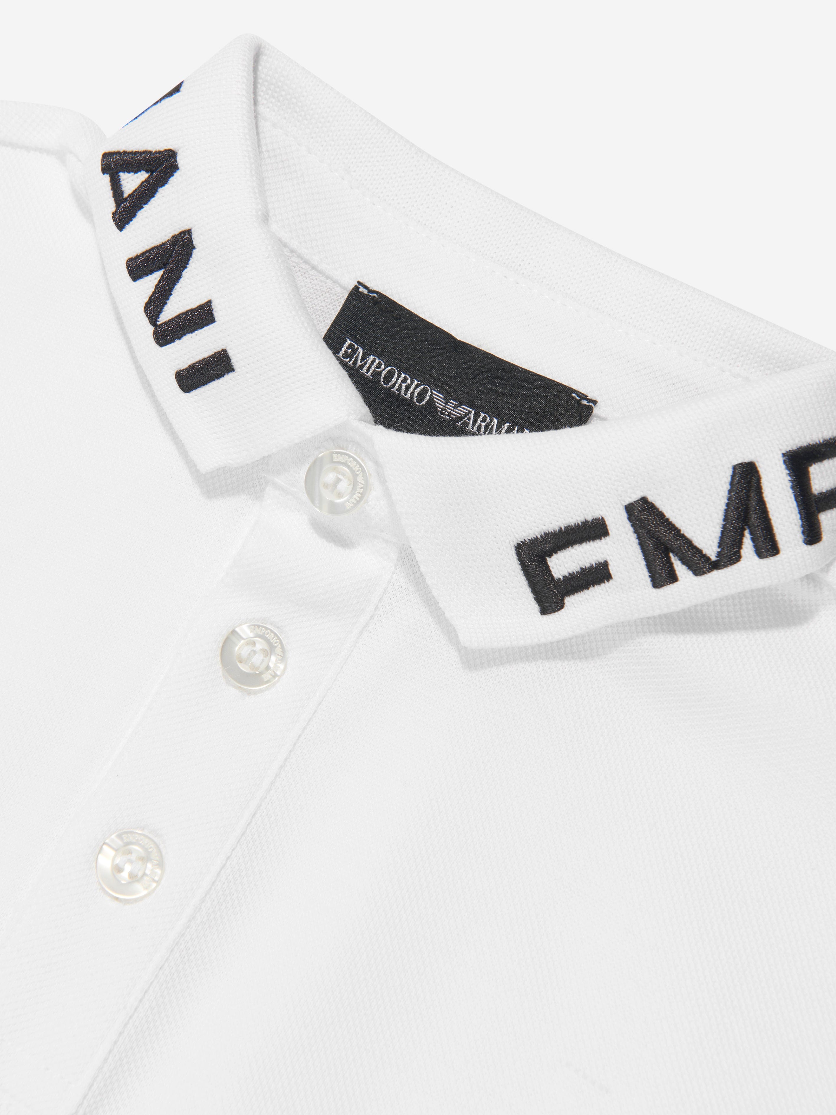 Emporio Armani Boys Logo Collar Polo Shirt In White