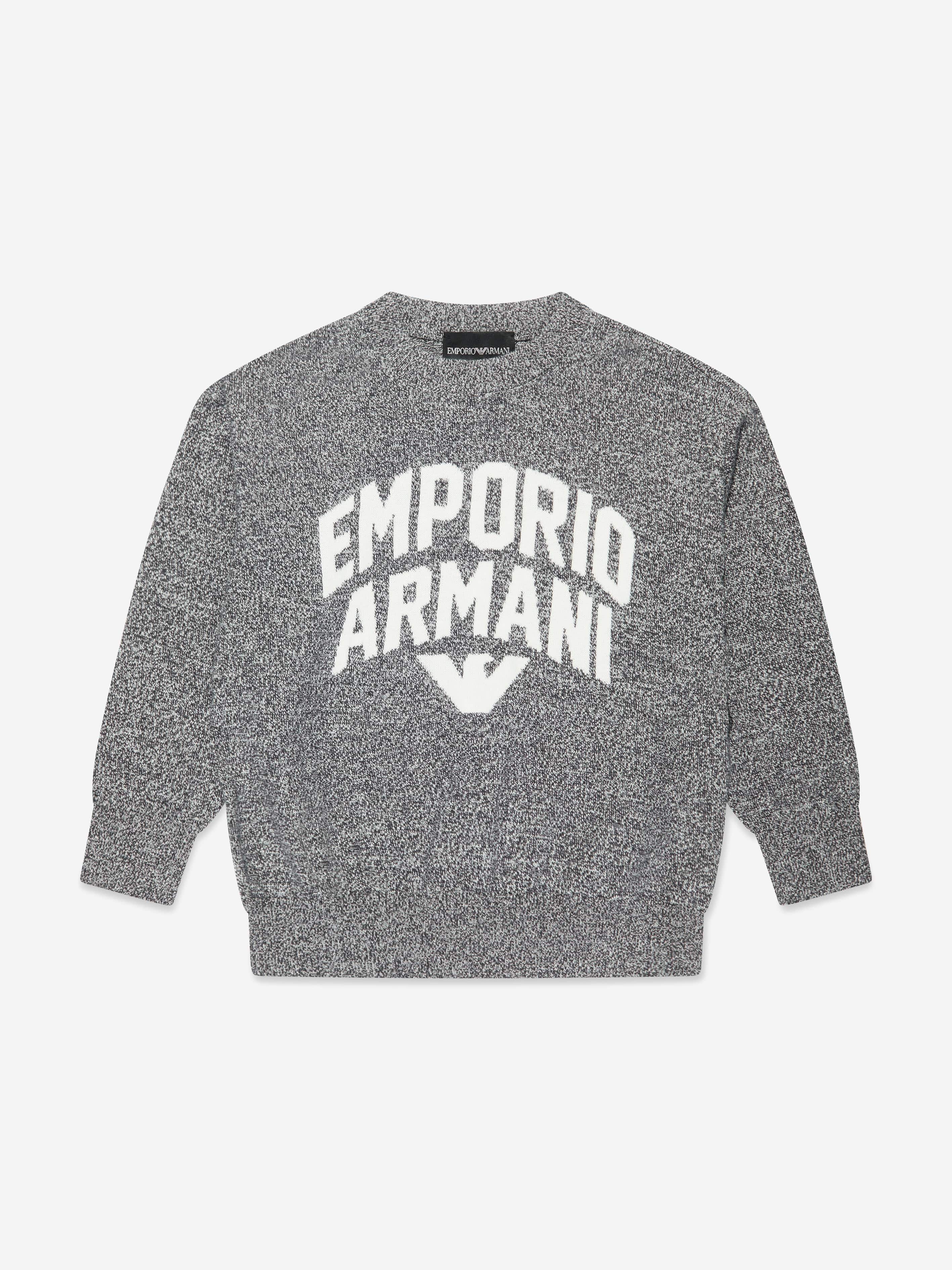 Emporio Armani Boys Knitted Logo Jumper In Grey