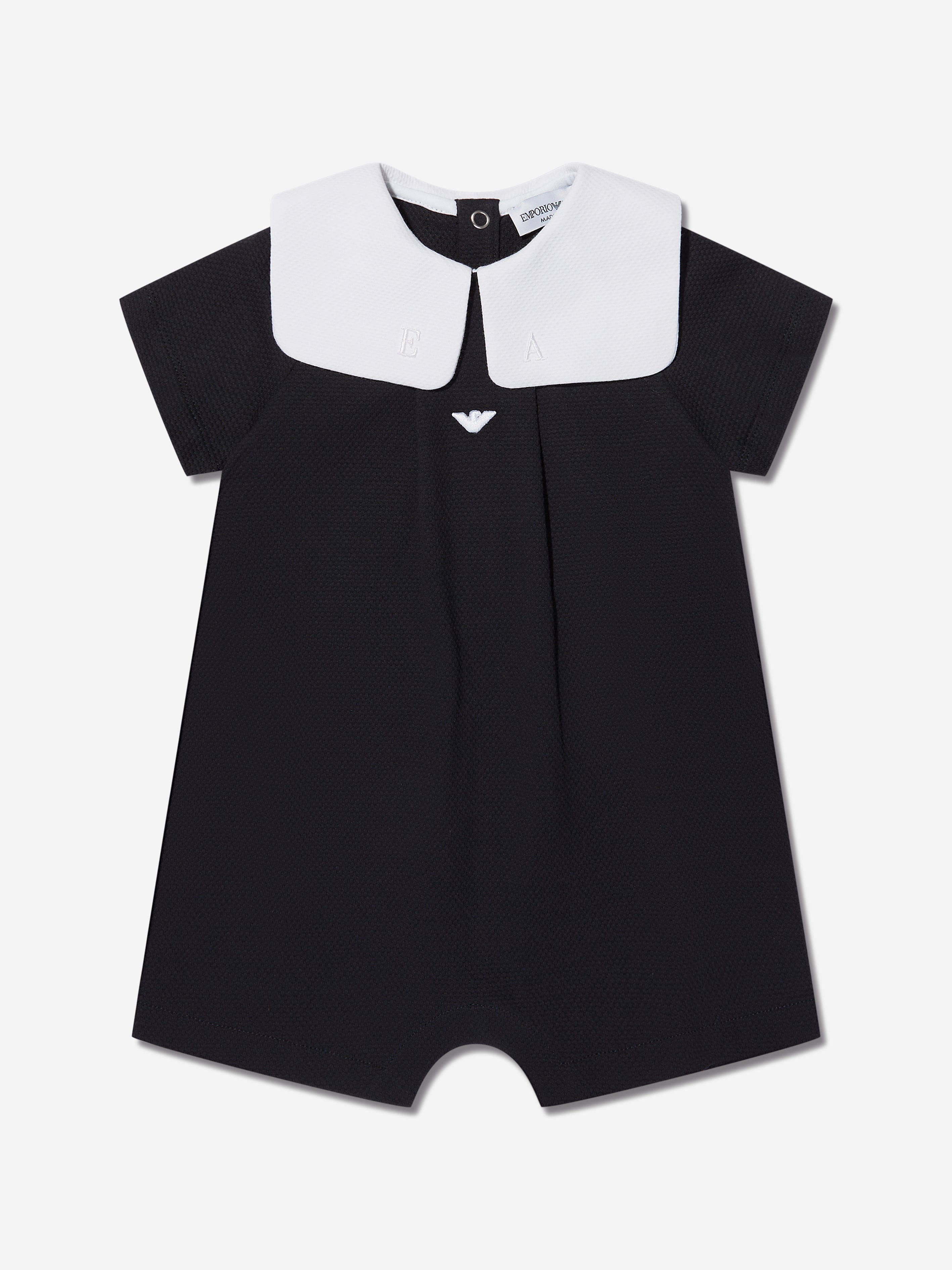 Emporio Armani Baby Sailor Neck Romper In Navy