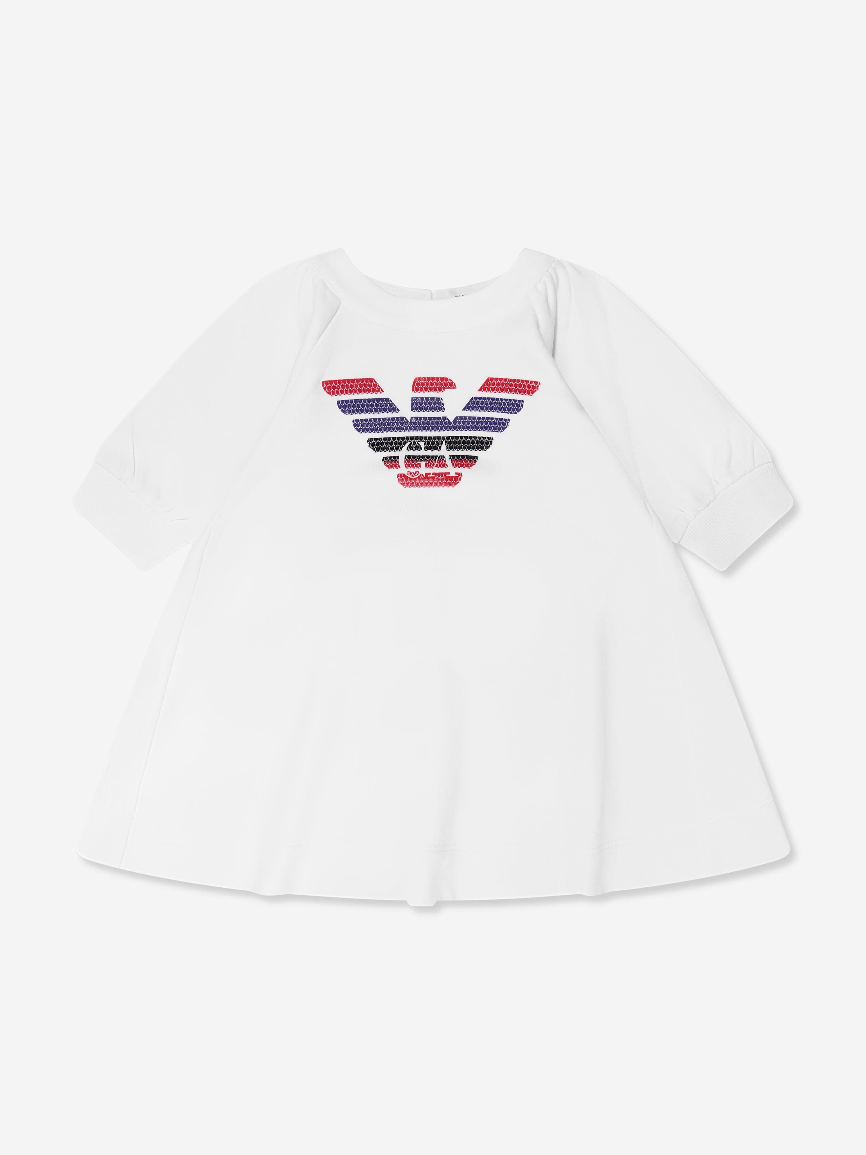 Emporio Armani Baby Girls Eagle Diamante Sweater Dress In White