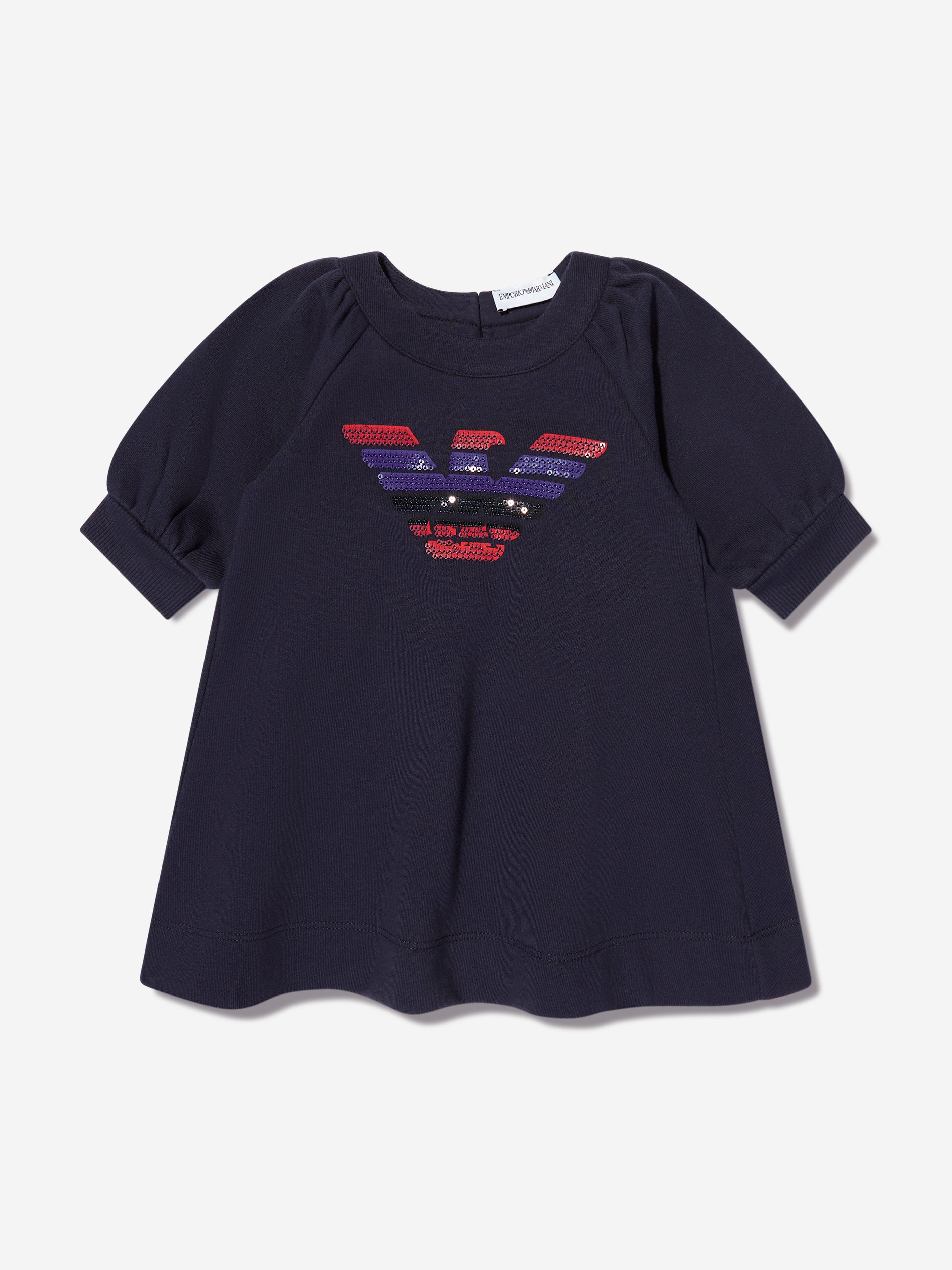 Emporio Armani Baby Girls Eagle Diamante Sweater Dress In Navy