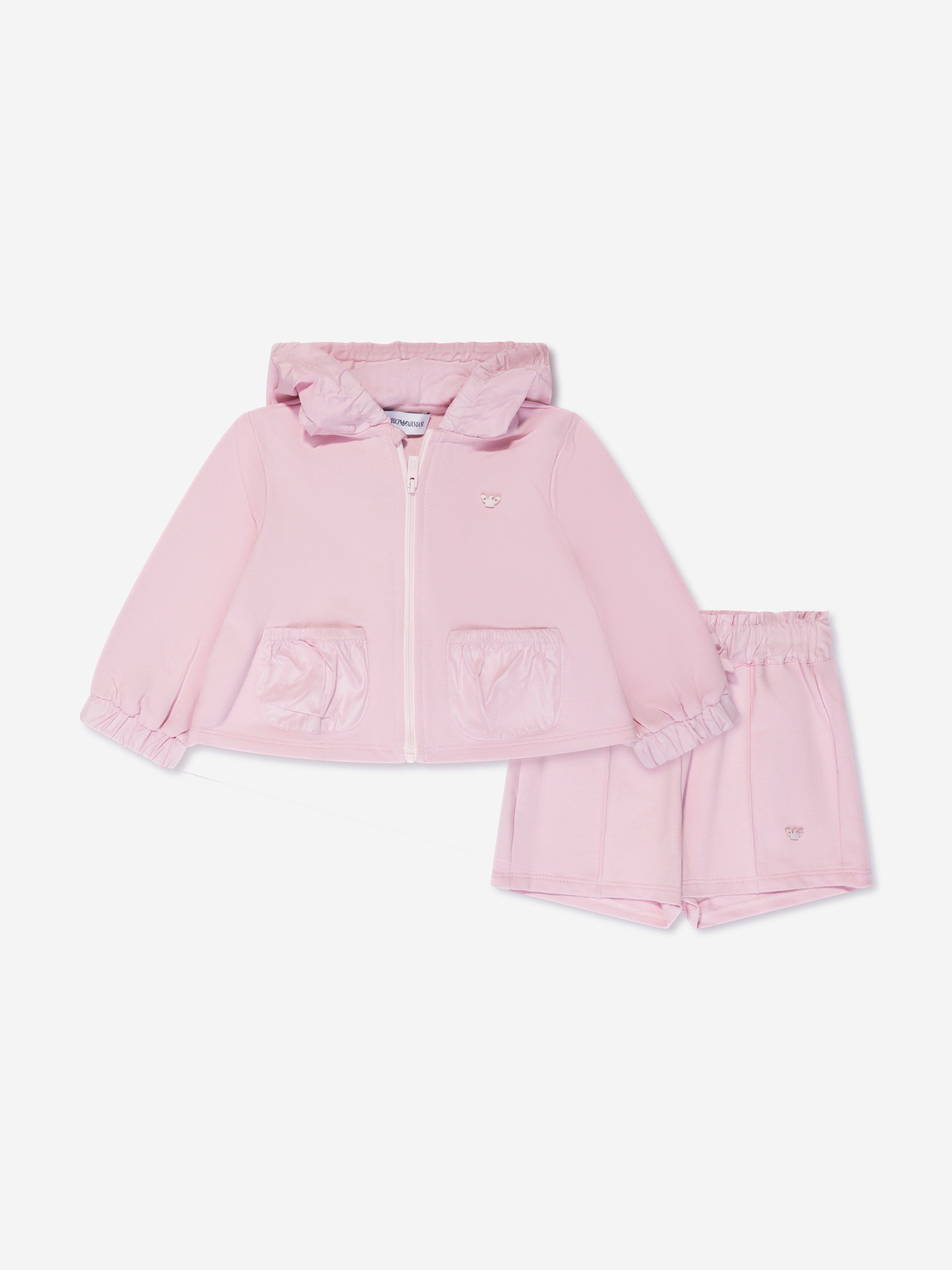 Emporio Armani Baby Girls Zip Up Hoodie And Shorts Set In Pink