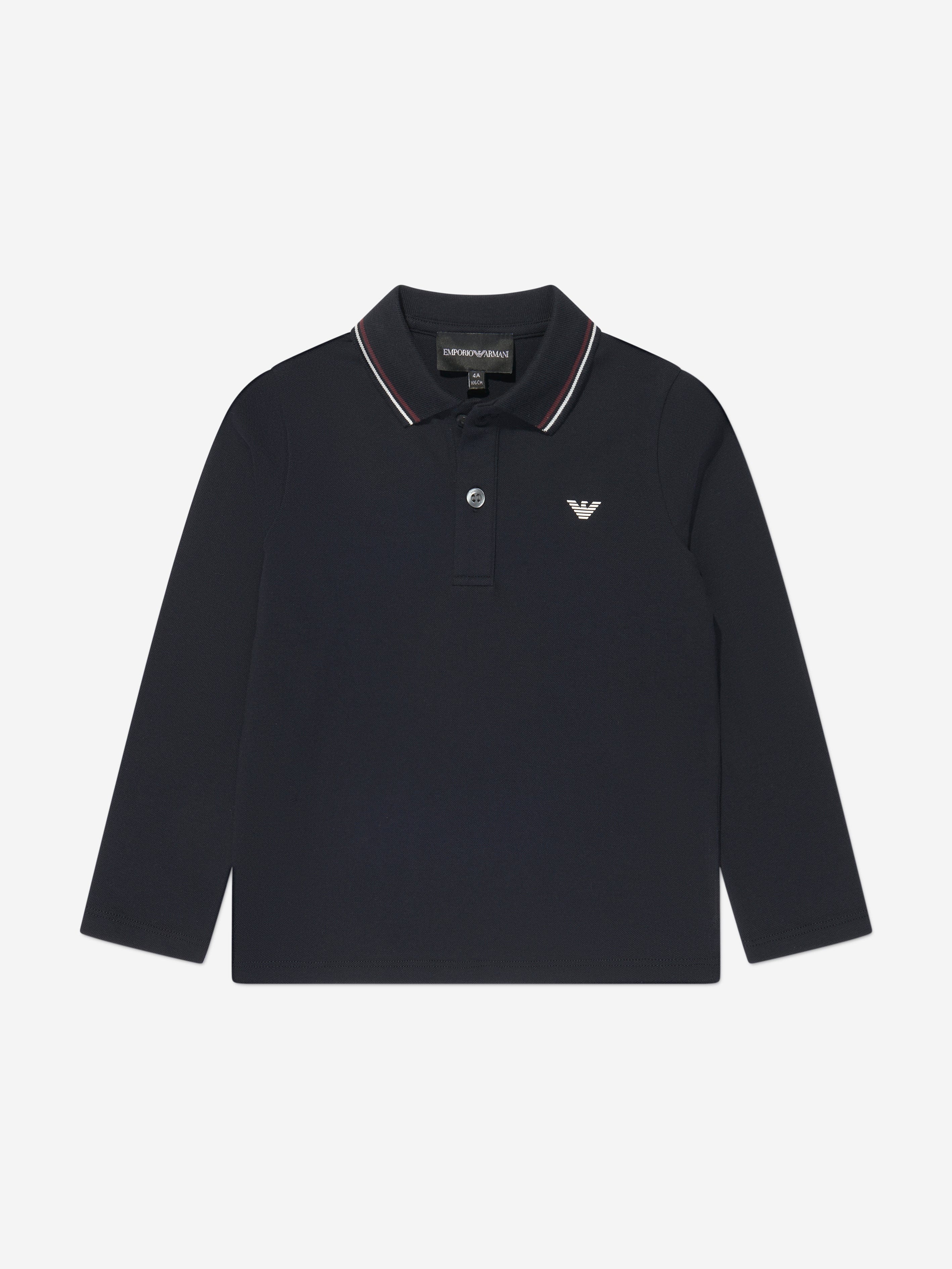 Emporio Armani Boys Long Sleeve Polo Shirt In Navy