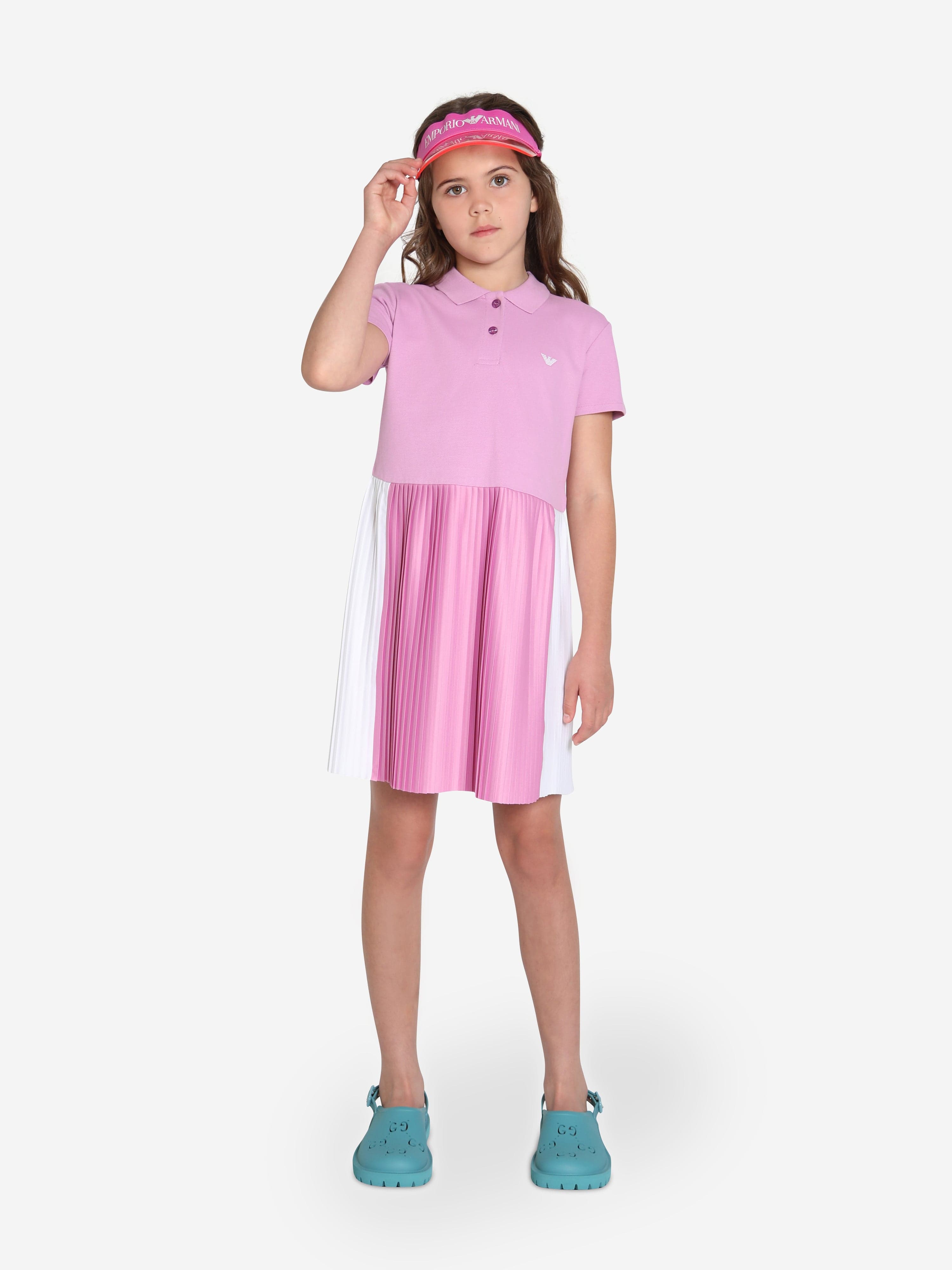 Emporio Armani Girls Pleated Dress In Pink