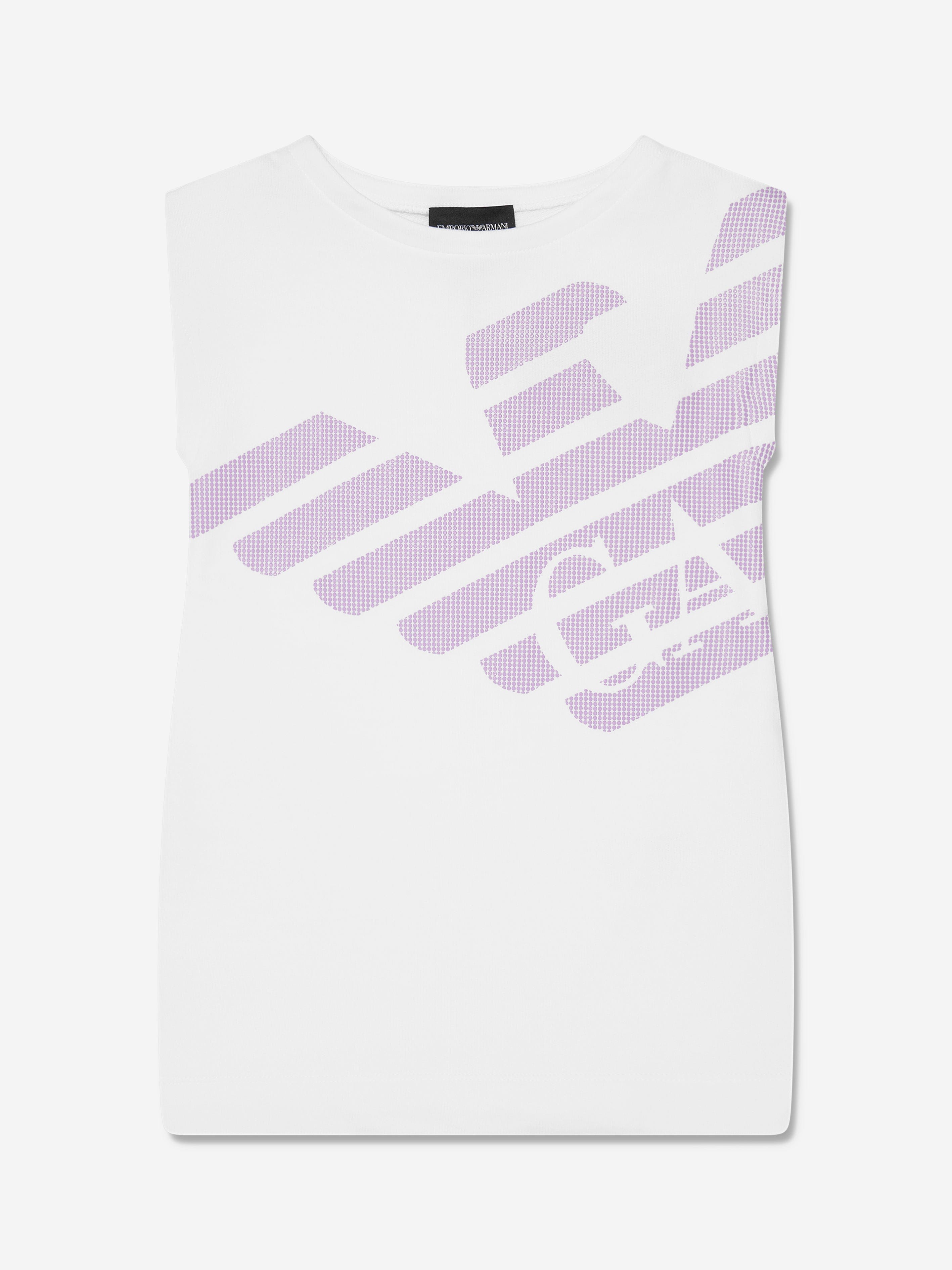 Emporio Armani Girls Sleeveless Logo Dress In White