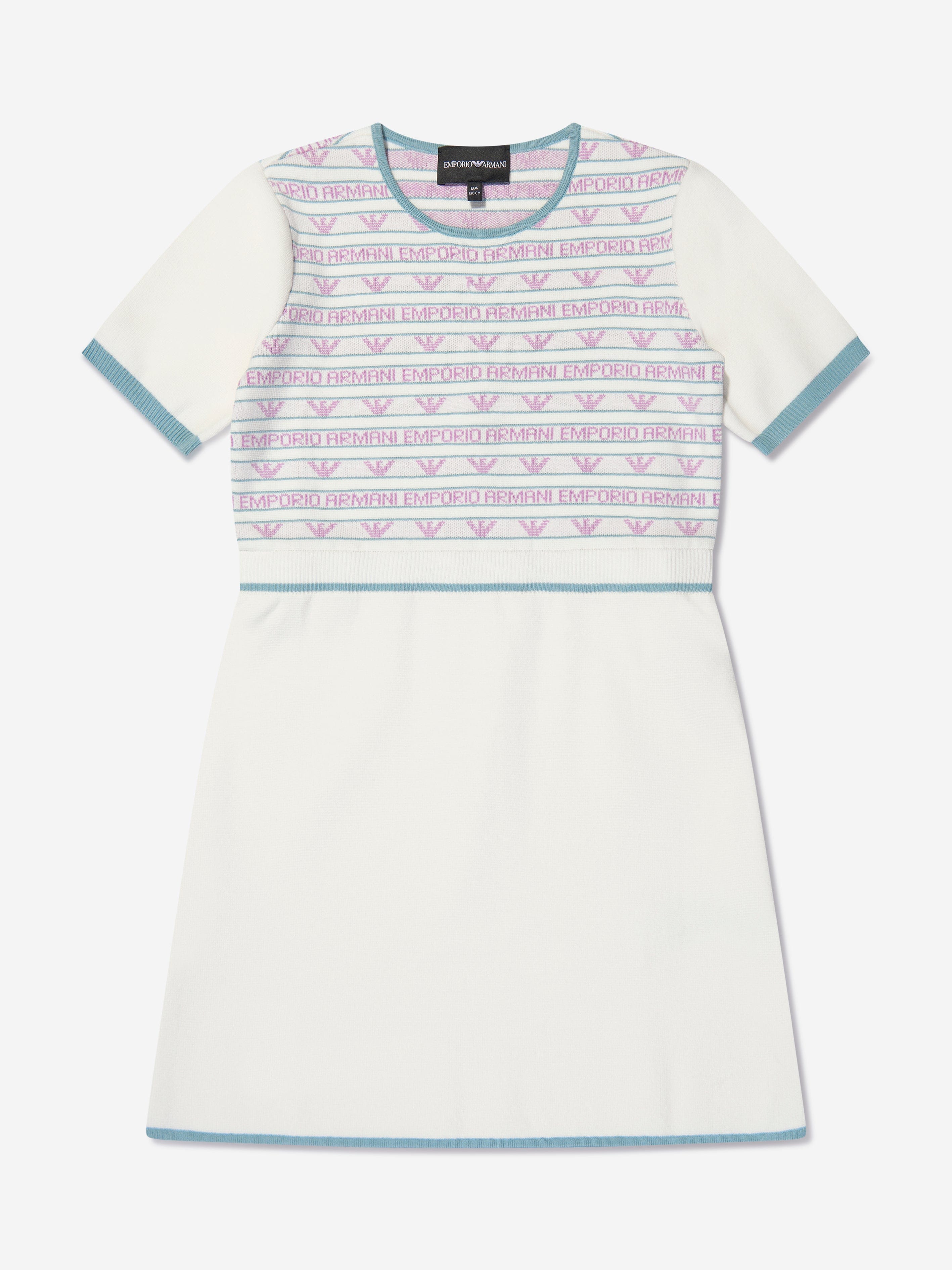 Emporio Armani Girls Short Sleeve Logo Dress In White