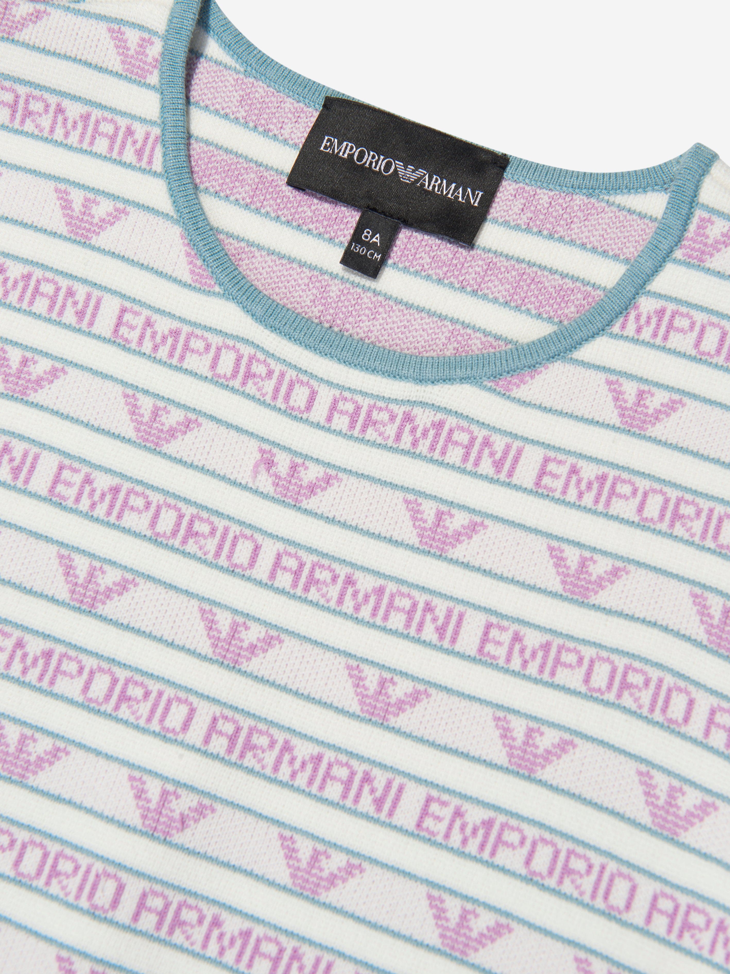 Emporio Armani Girls Short Sleeve Logo Dress In White