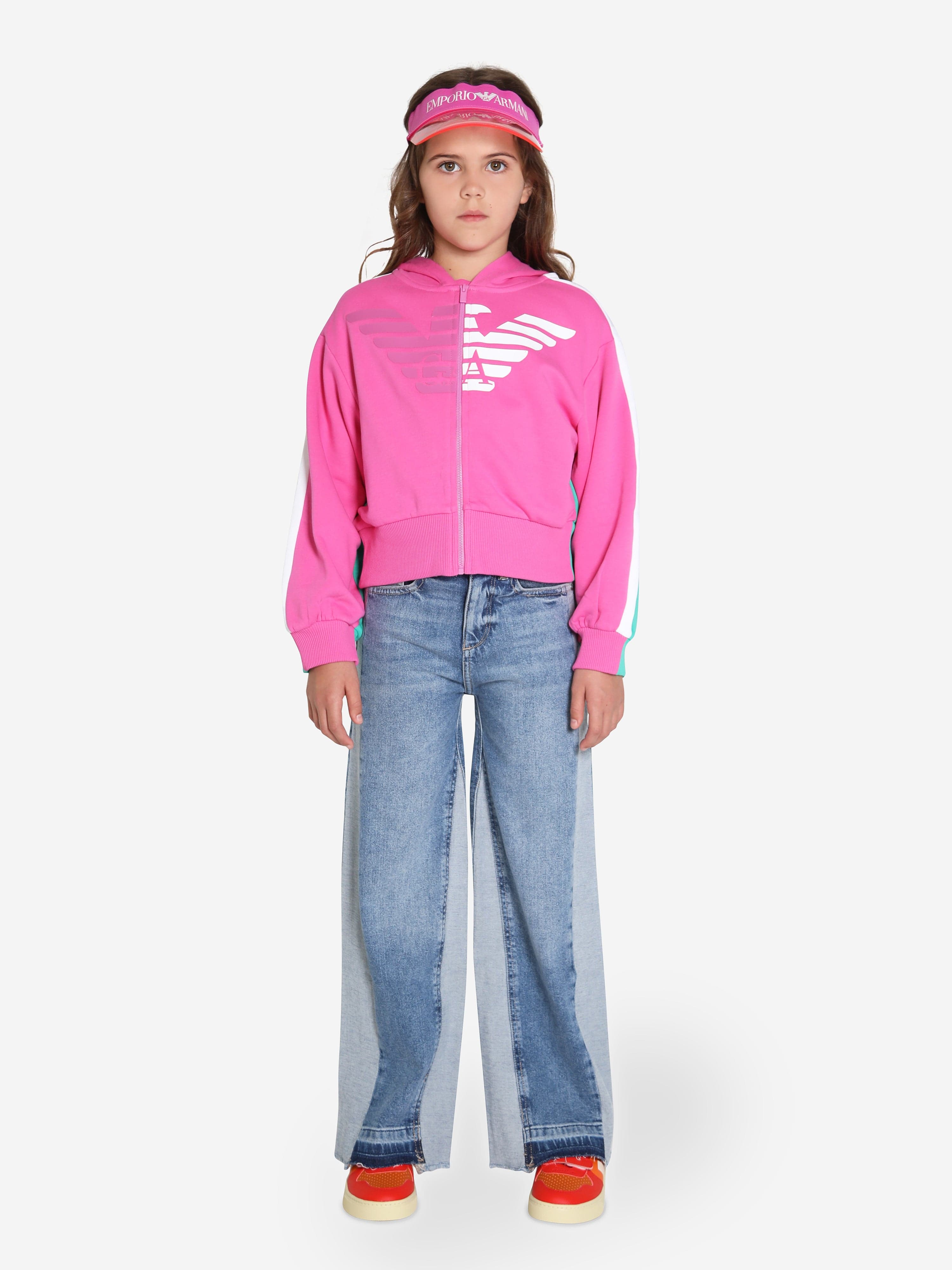 Emporio Armani Girls Logo Zip Up Hoodie In Pink