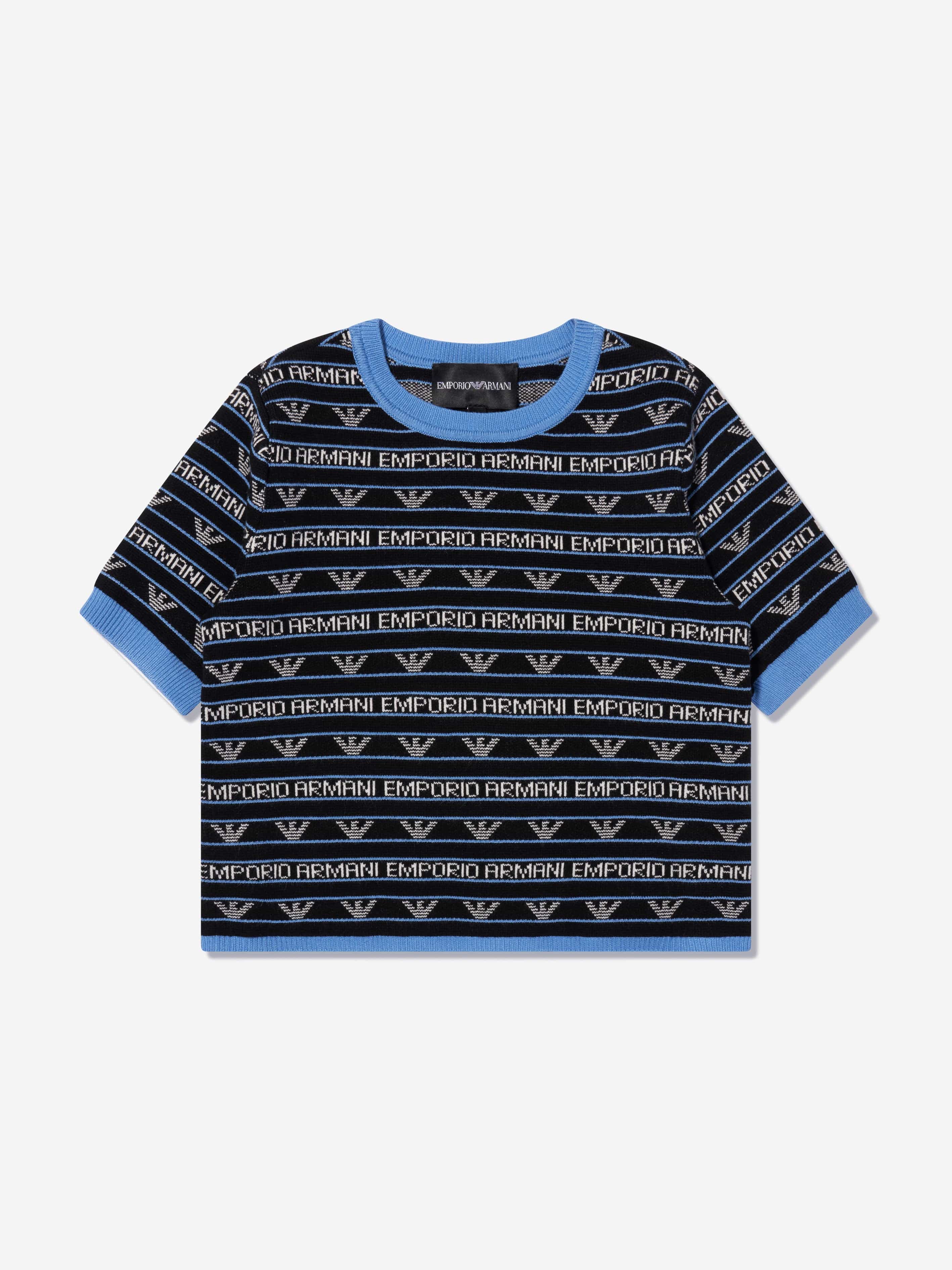 Emporio Armani Girls Short Sleeve Logo Jumper In Navy