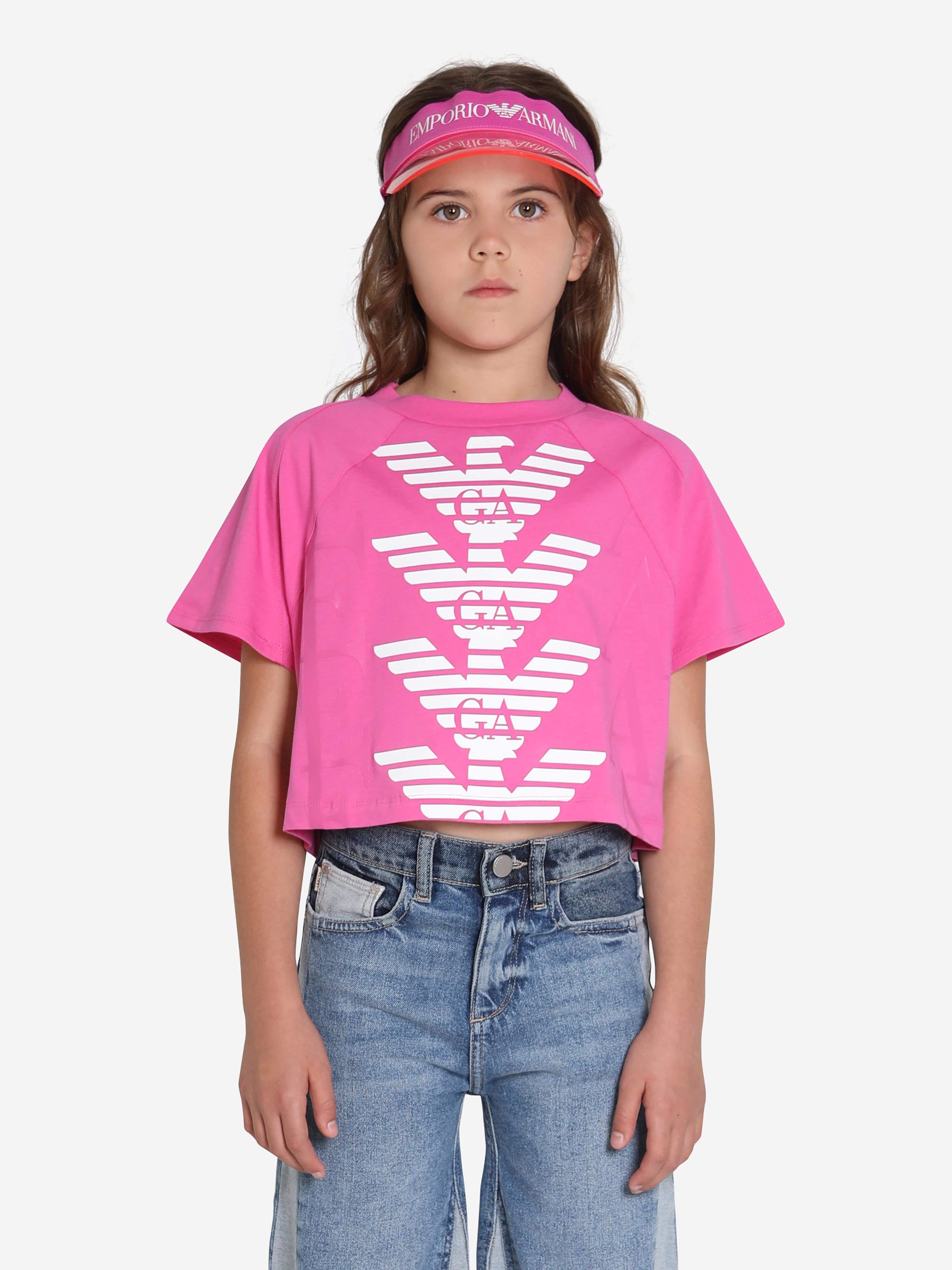 Emporio Armani Girls Logo T-Shirt In Pink