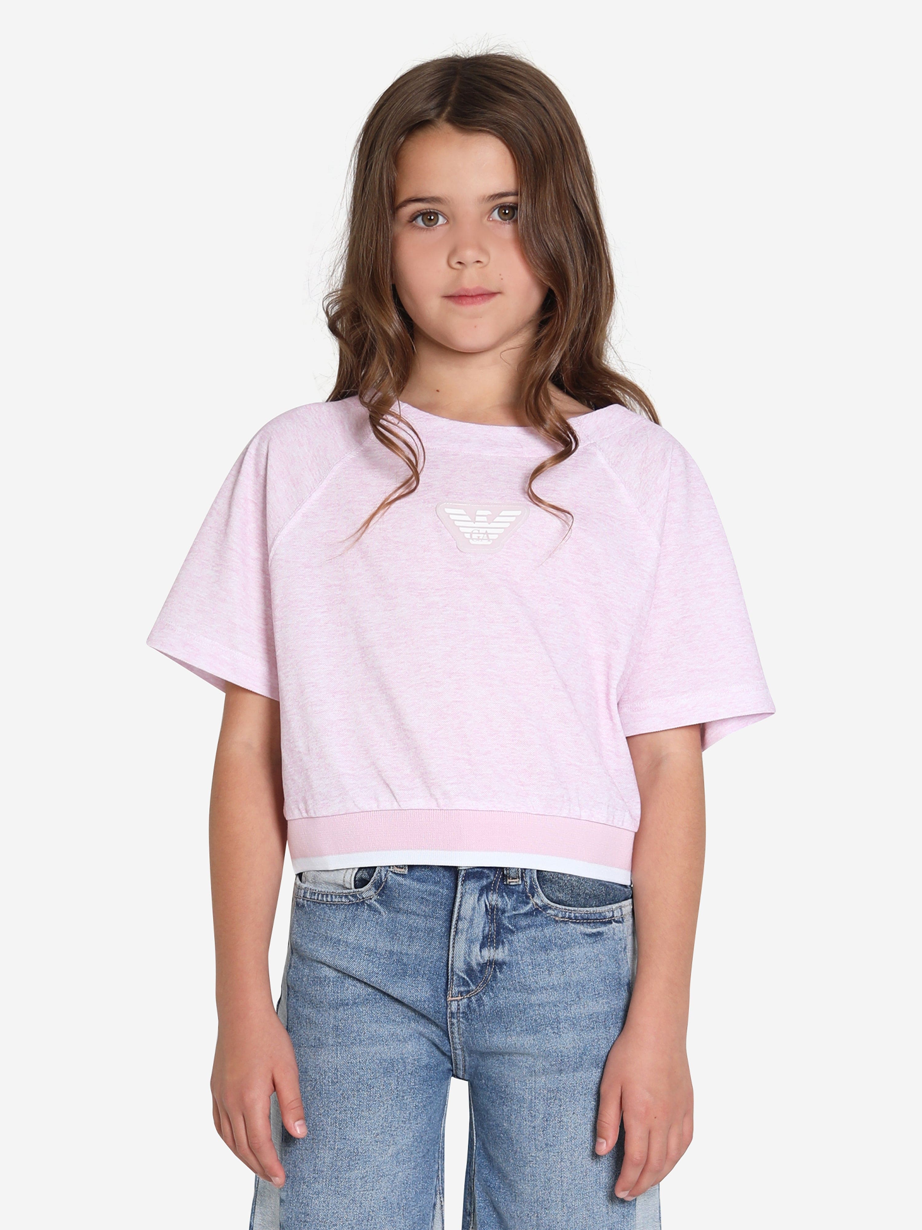 Emporio Armani Girls Logo T-Shirt In Pink