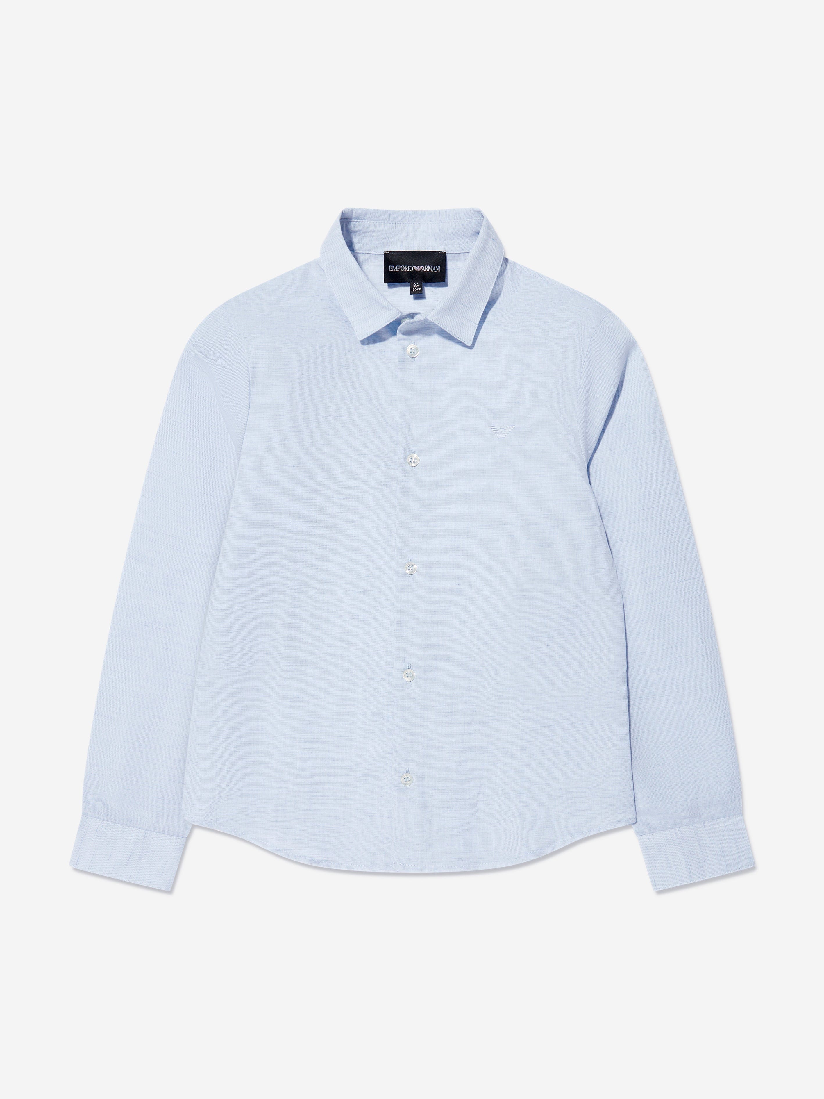 Emporio Armani Boys Linen Long Sleeve Shirt In Blue