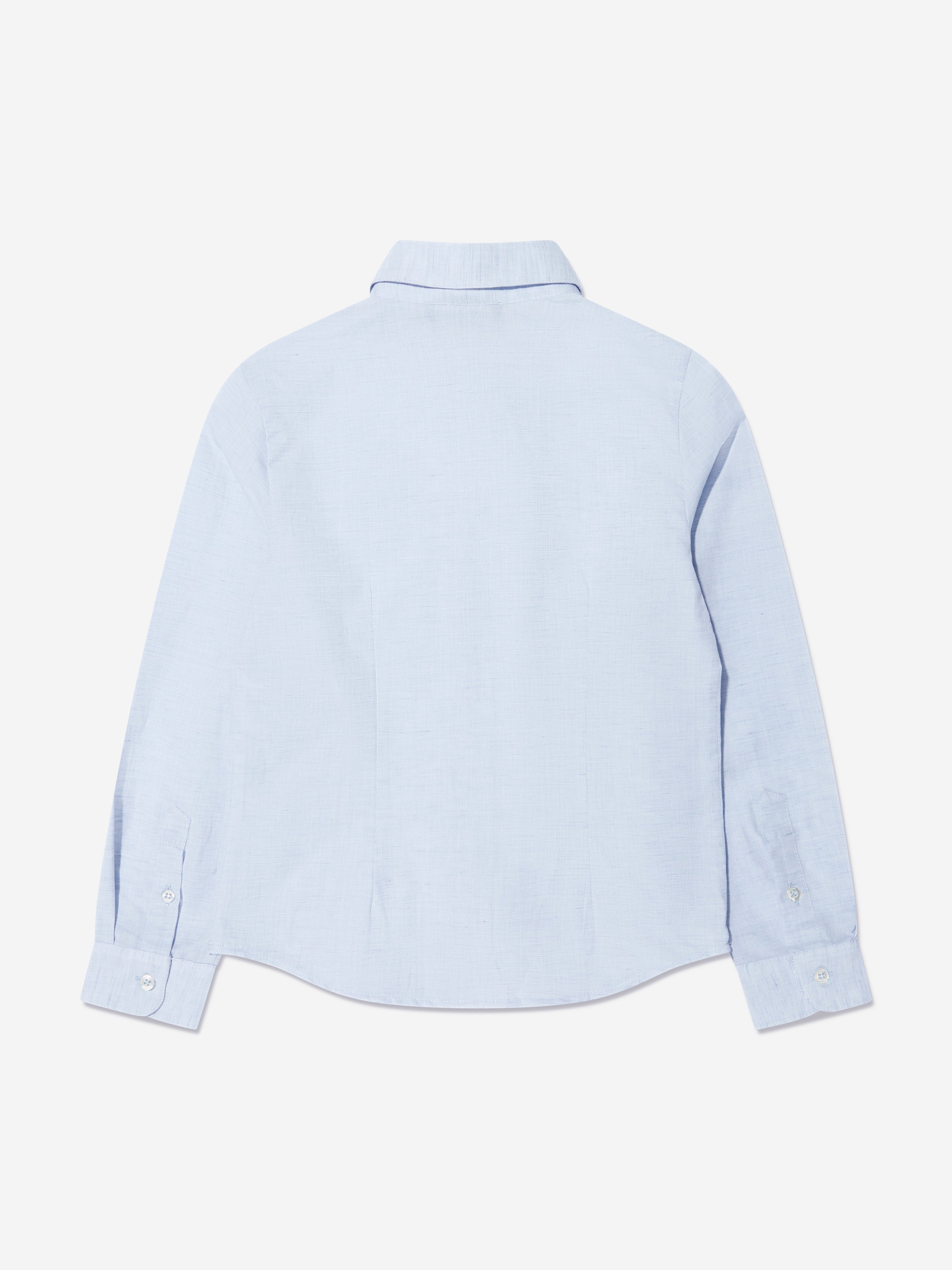 Emporio Armani Boys Linen Long Sleeve Shirt In Blue