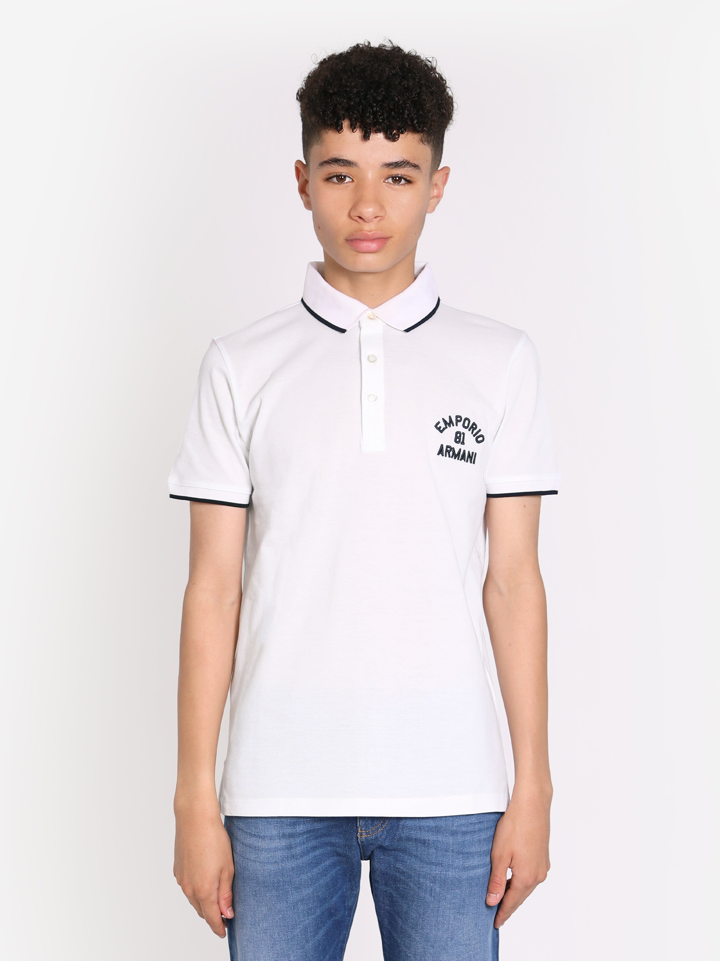 Emporio Armani Boys Logo Polo Shirt In White