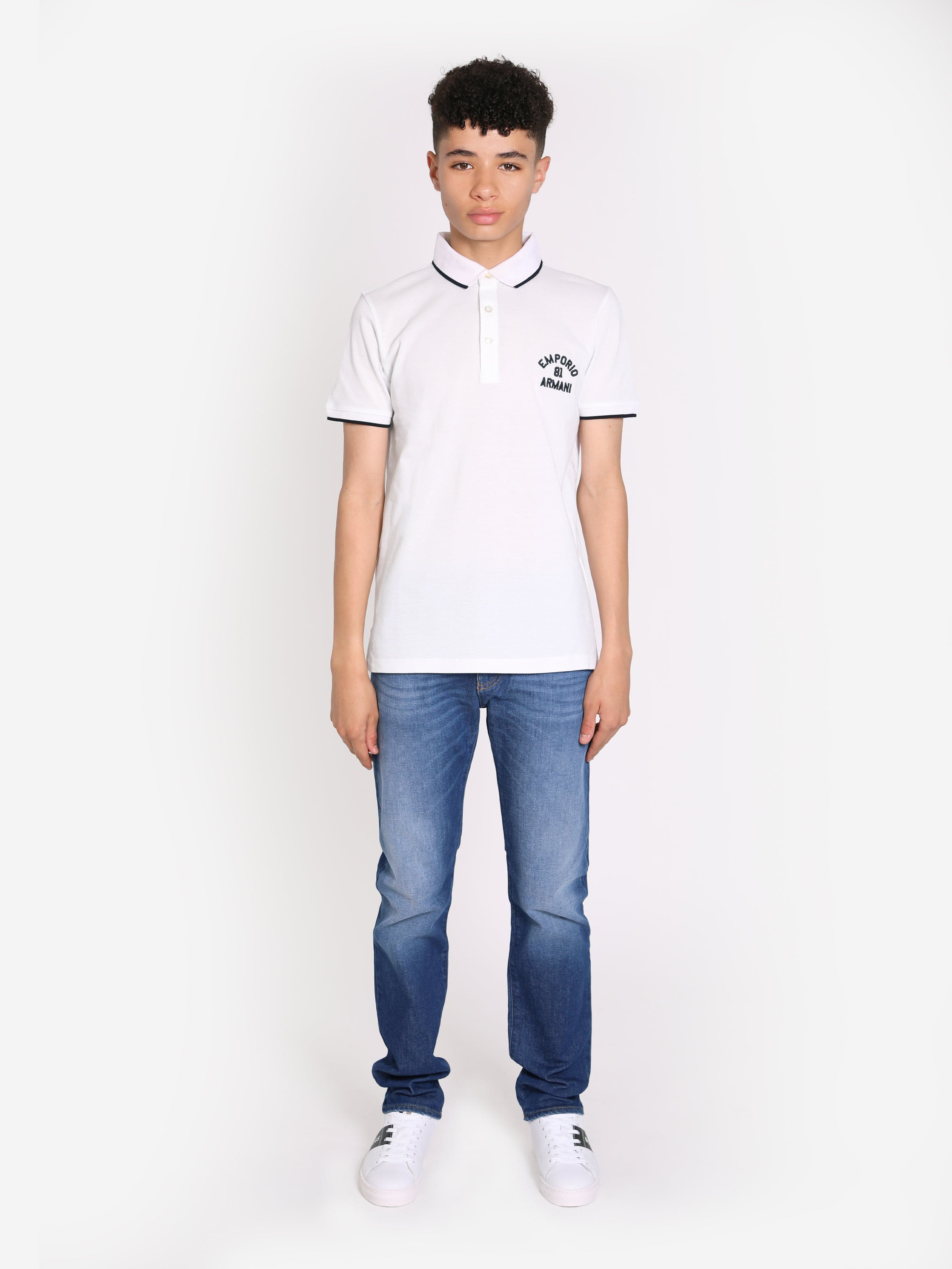 Emporio Armani Boys Logo Polo Shirt In White