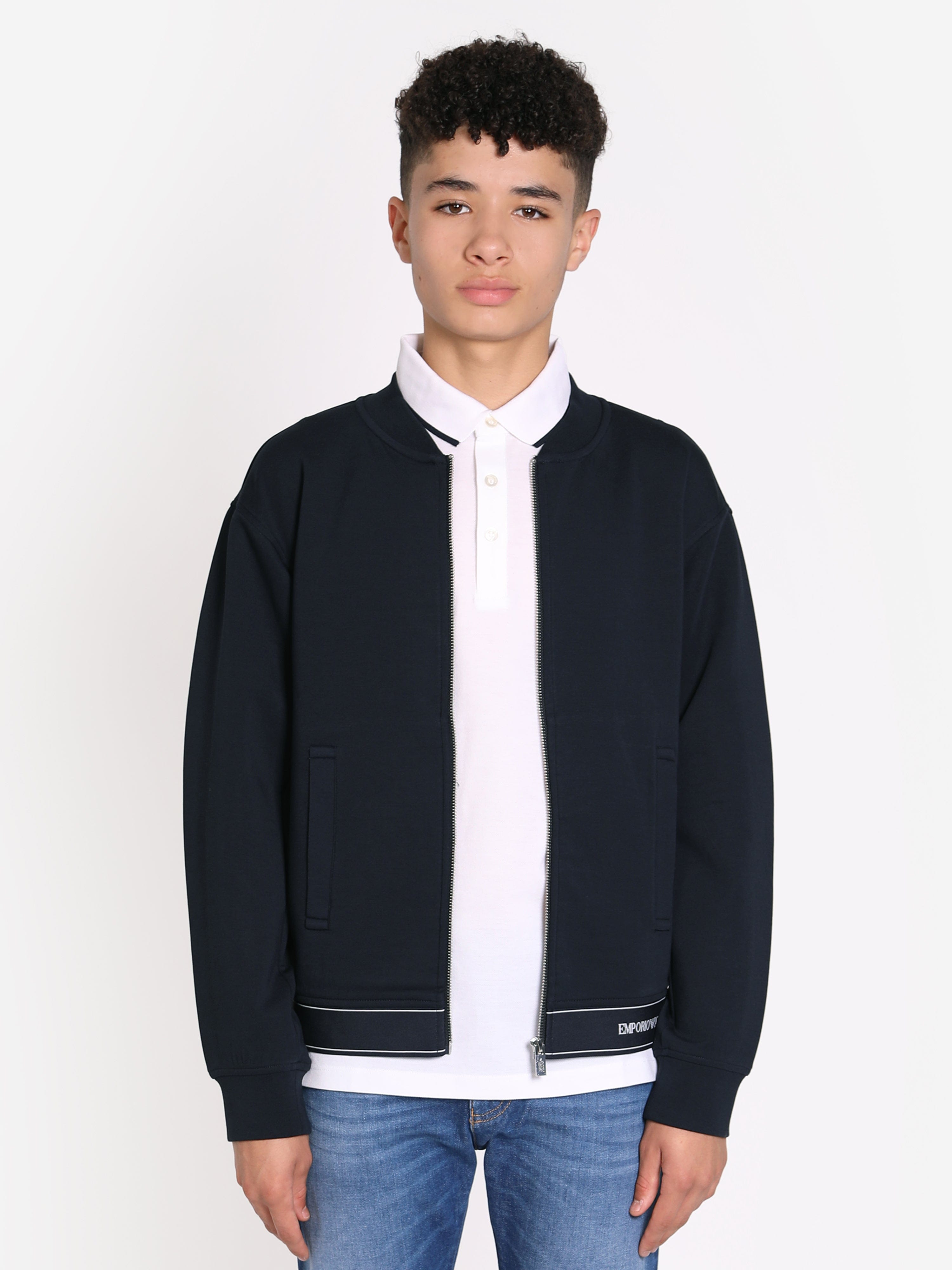 Emporio Armani Boys Zip Up Jacket In Navy