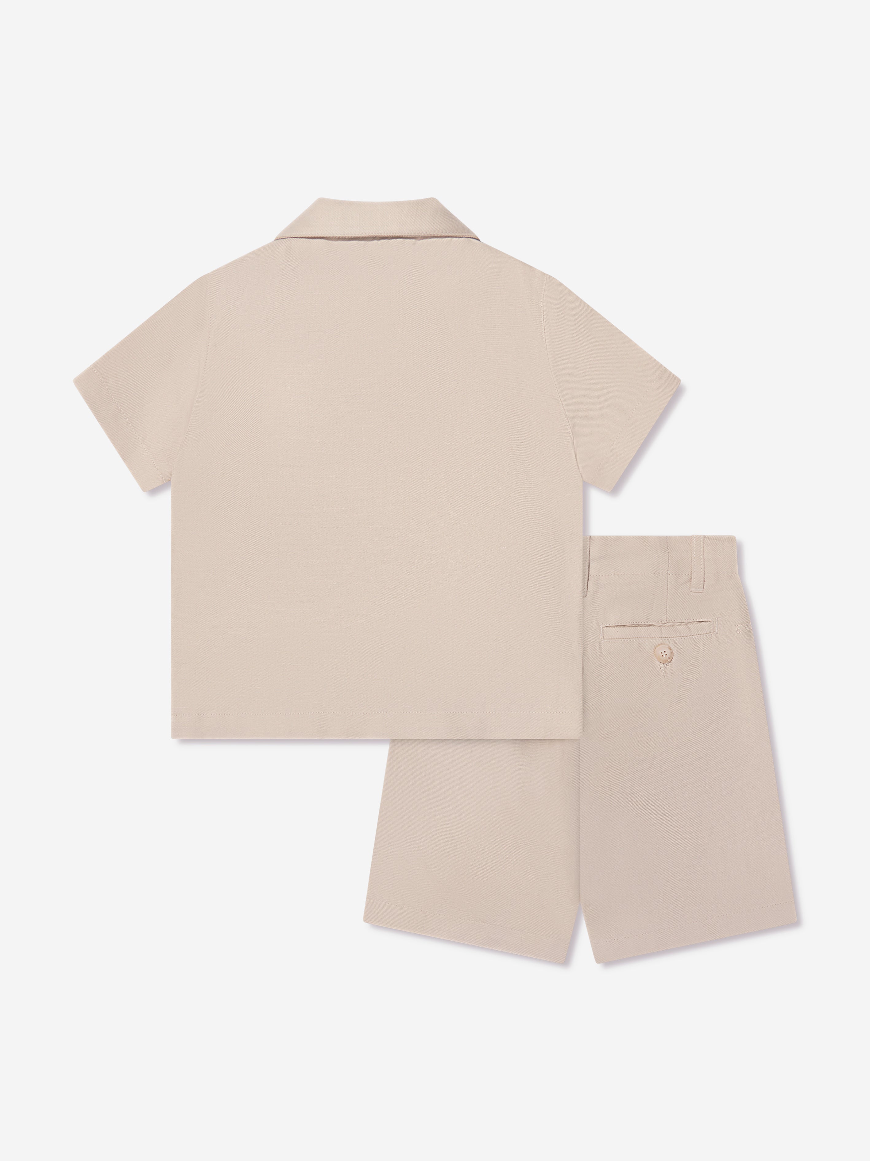 Emporio Armani Boys Linen Shirt And Shorts Set In Beige