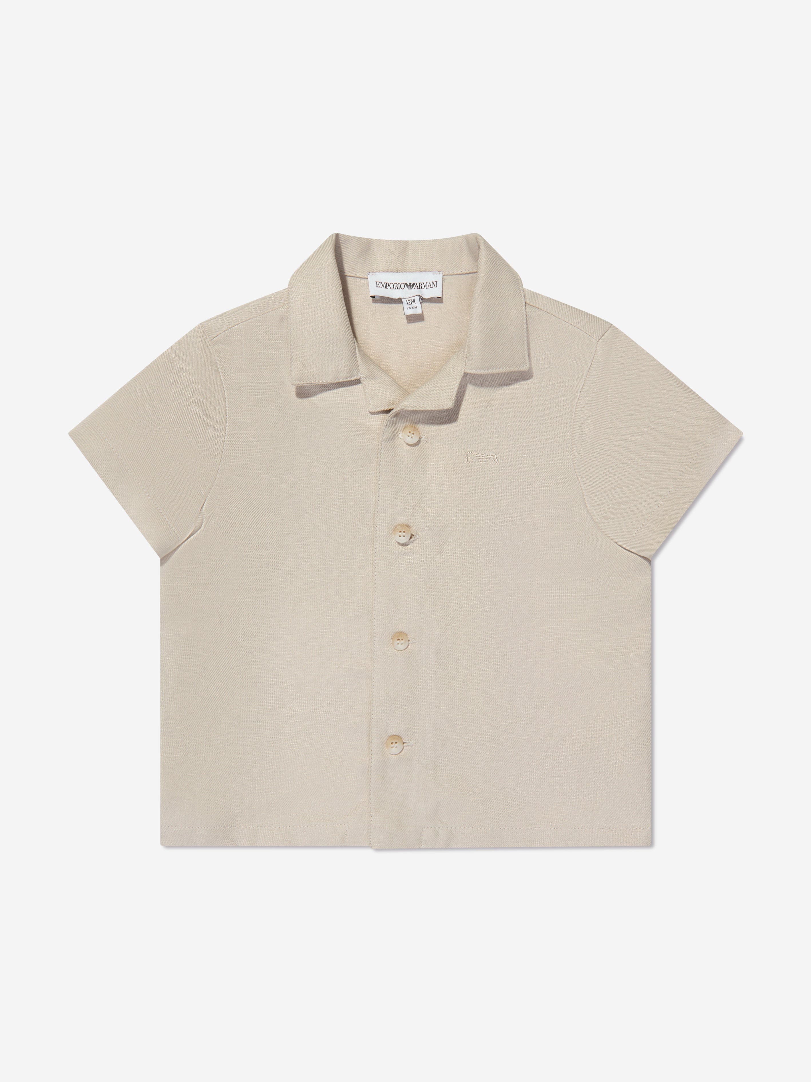 Emporio Armani Baby Boys Linen Shirt And Shorts Set In Beige