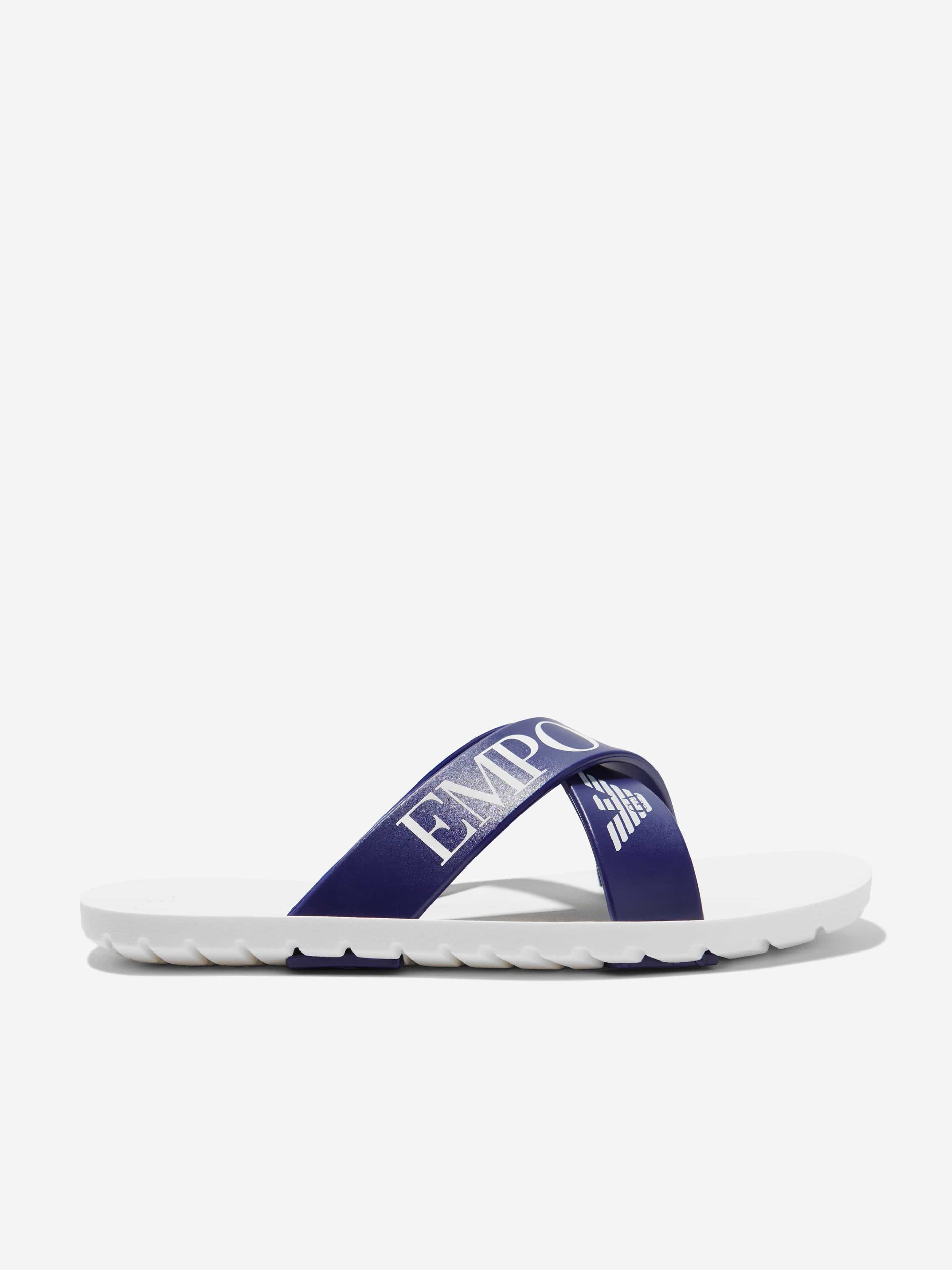 Emporio Armani Boys Logo Sliders In Blue