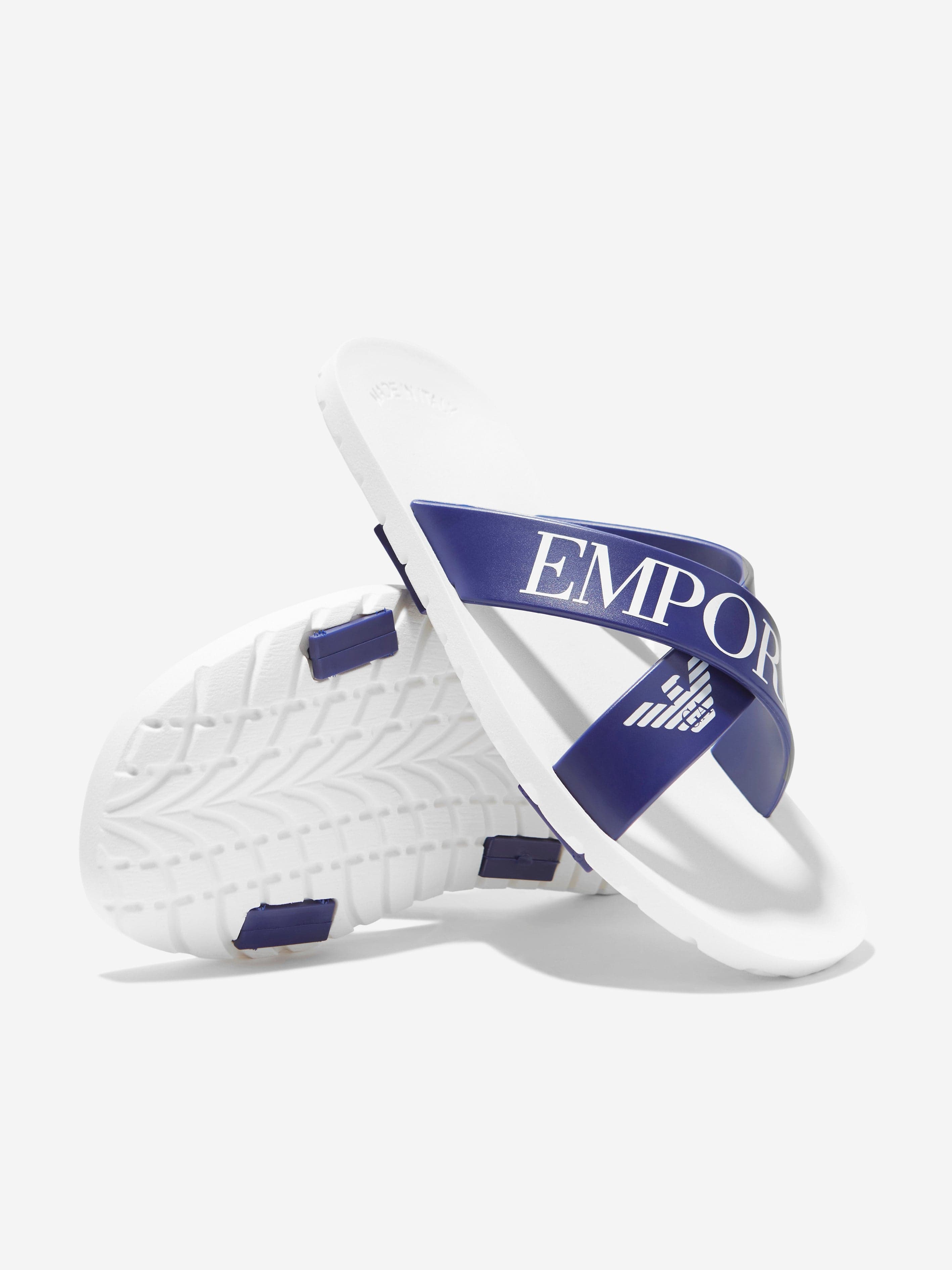 Emporio Armani Boys Logo Sliders In Blue