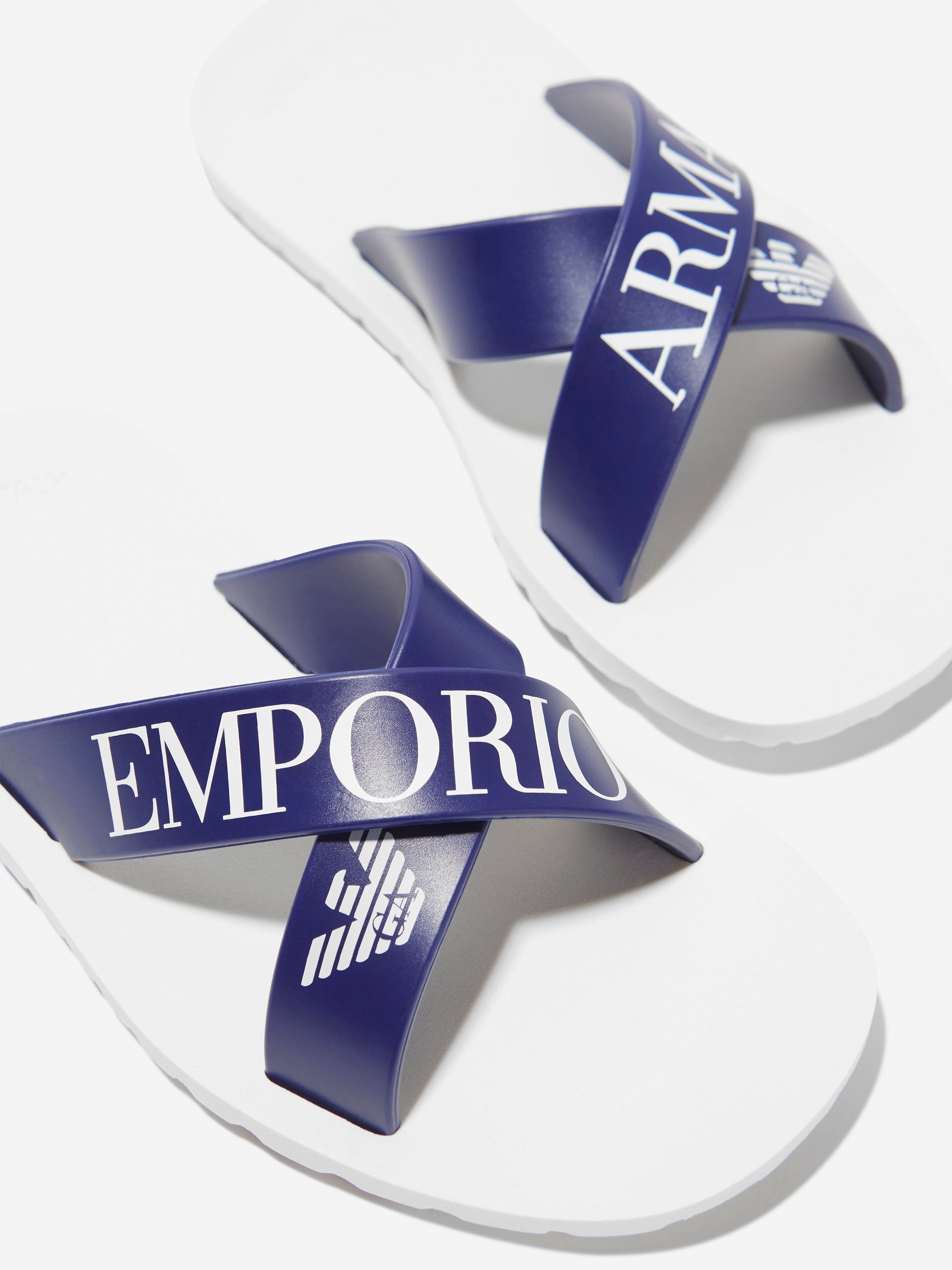 Emporio Armani Boys Logo Sliders In Blue