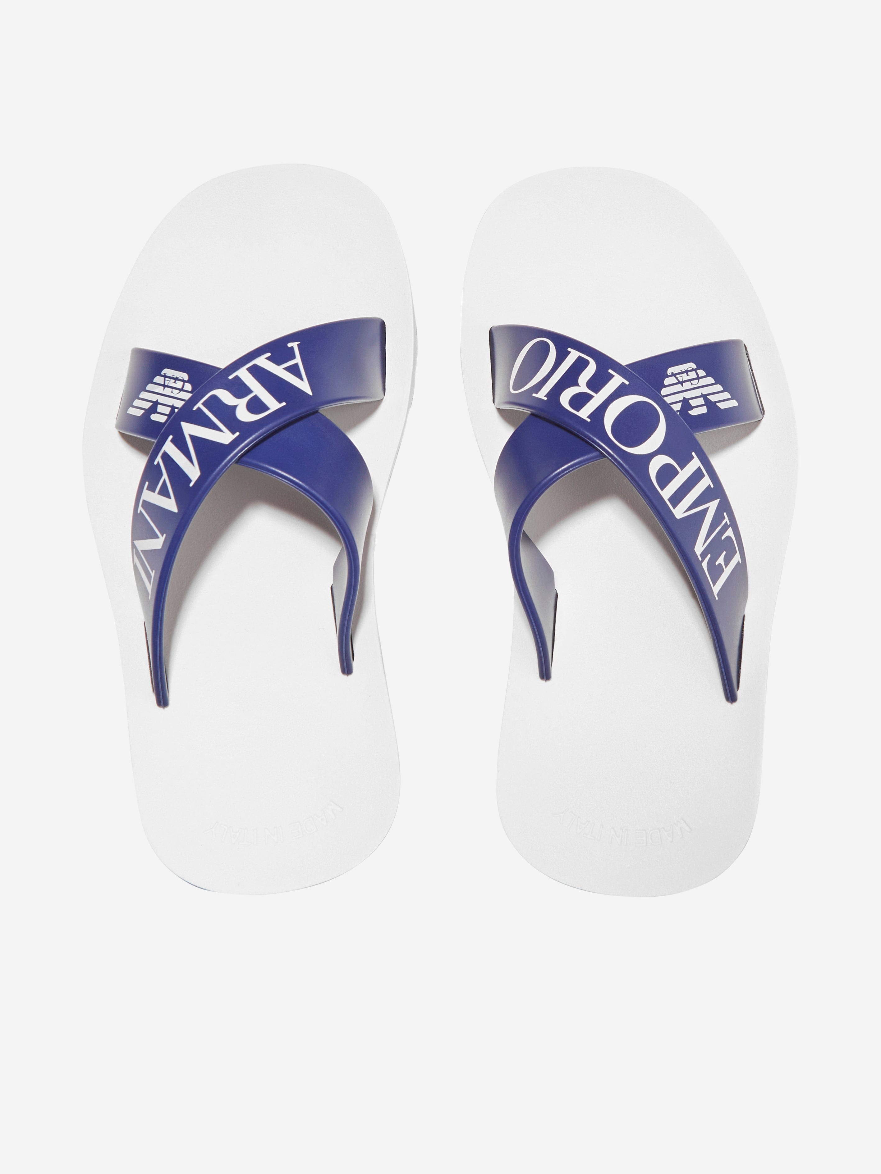 Emporio Armani Boys Logo Sliders In Blue