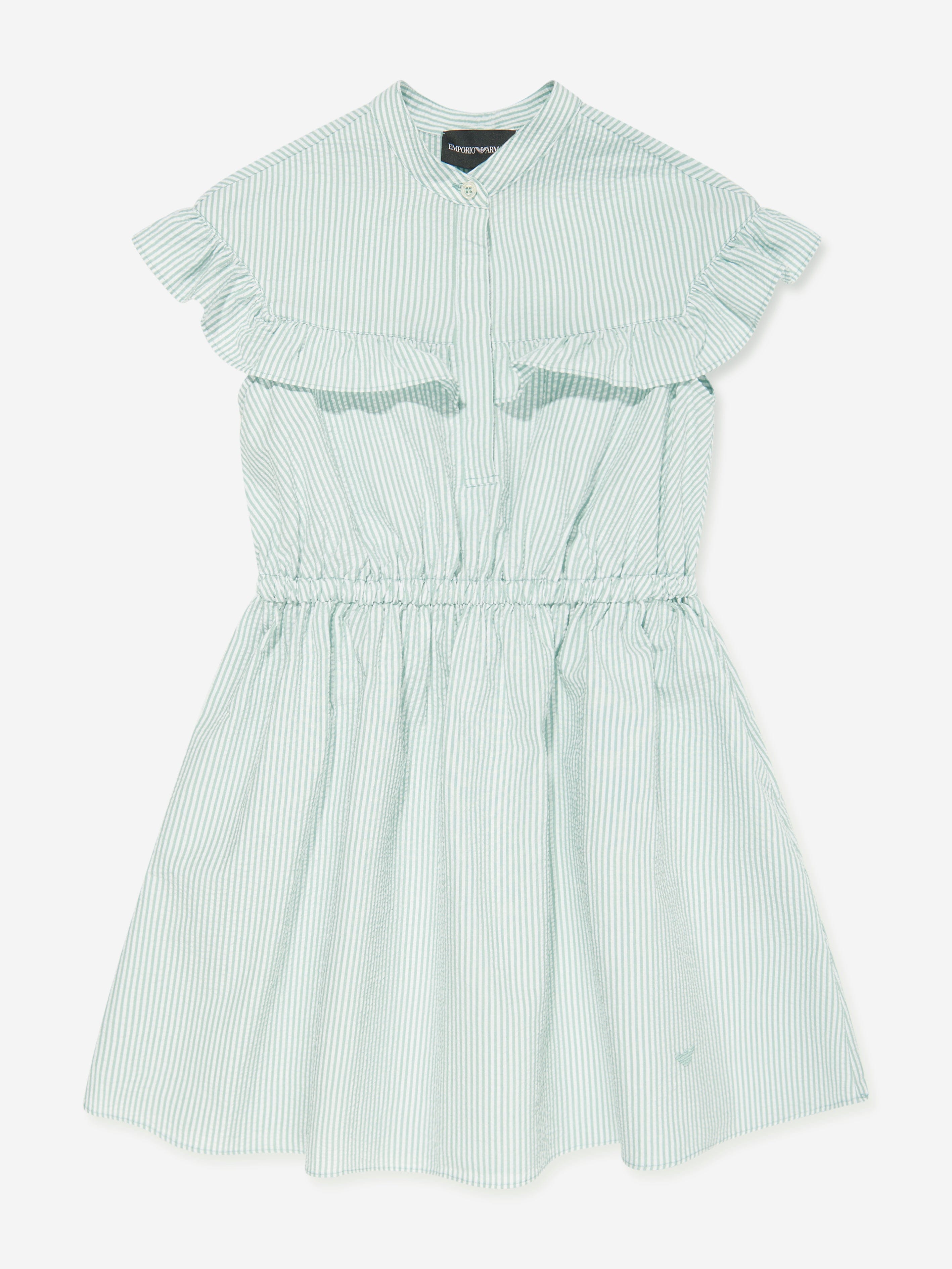 Emporio Armani Girls Striped Frill Dress in Green