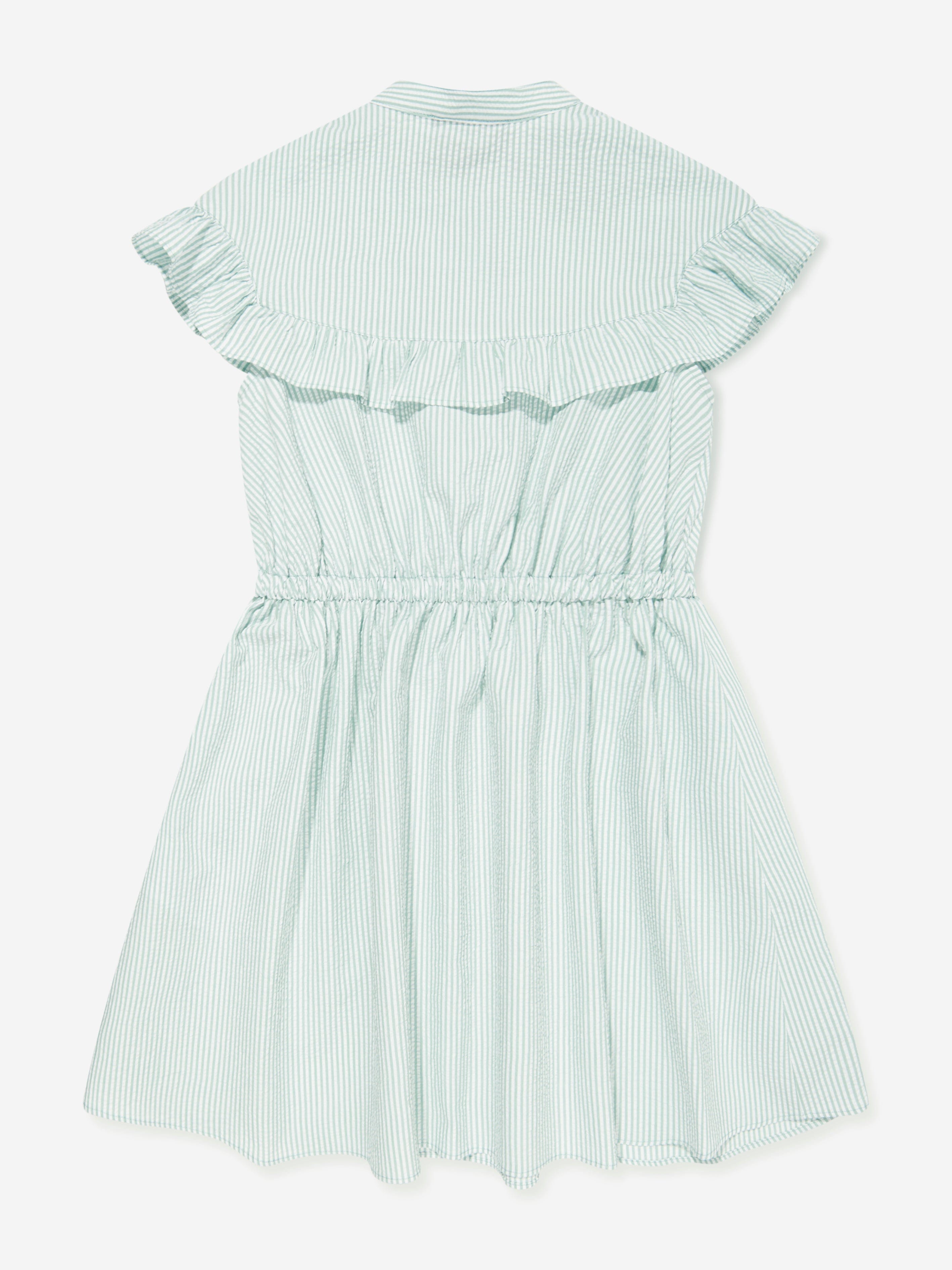 Emporio Armani Girls Striped Frill Dress in Green