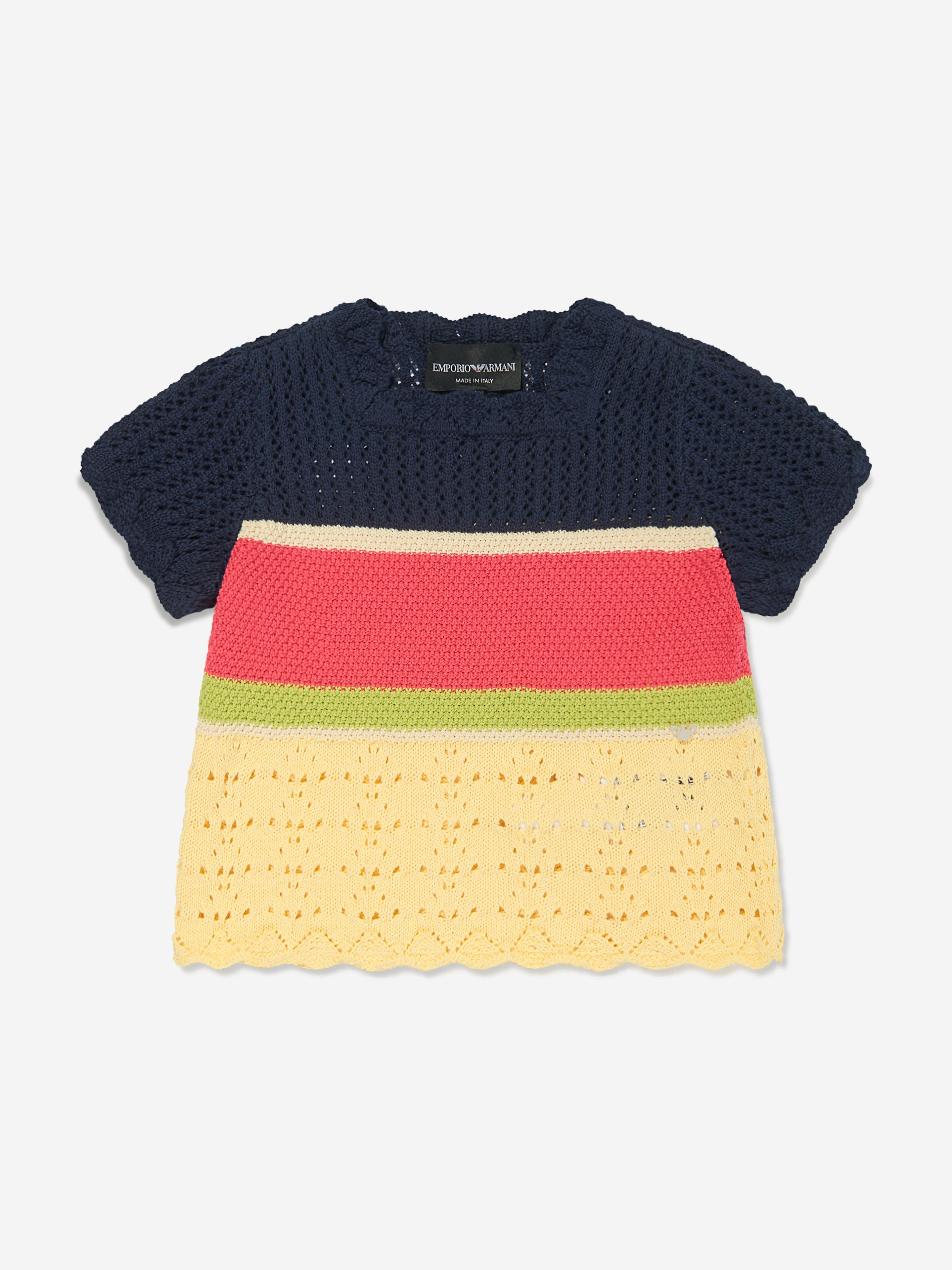 Emporio Armani Girls Crochet Knit T-Shirt in Multicolour