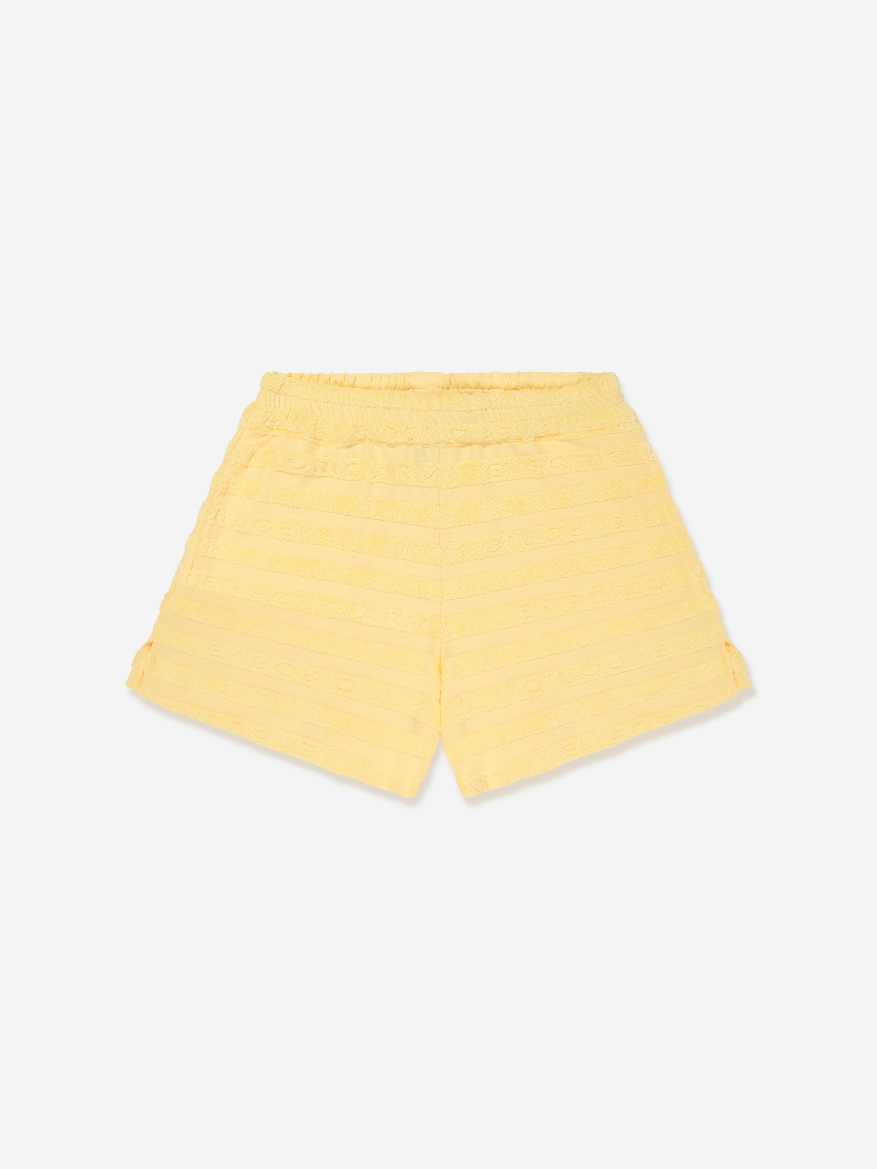 Emporio Armani Girls Striped Logo Shorts in Yellow