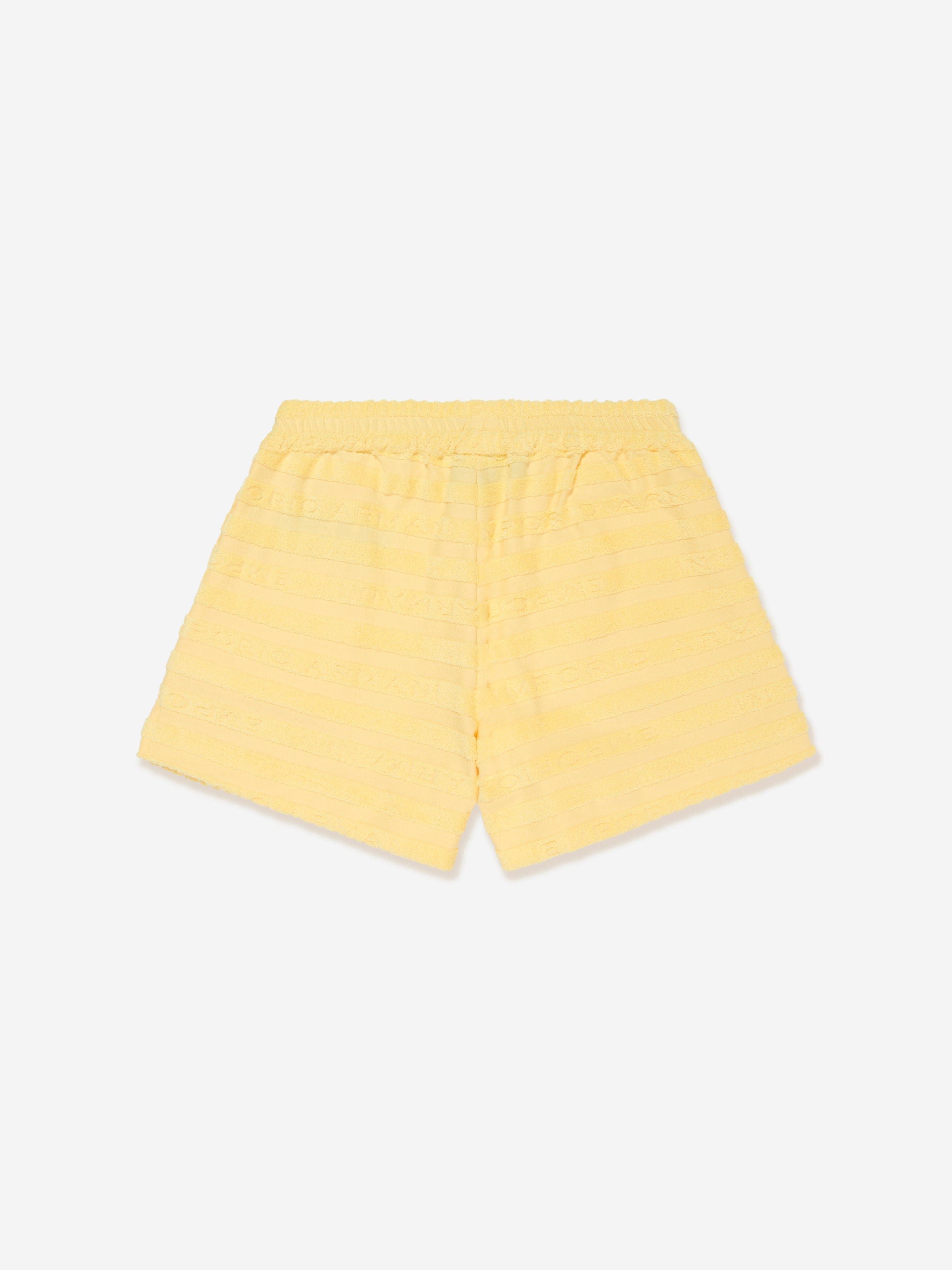 Emporio Armani Girls Striped Logo Shorts in Yellow