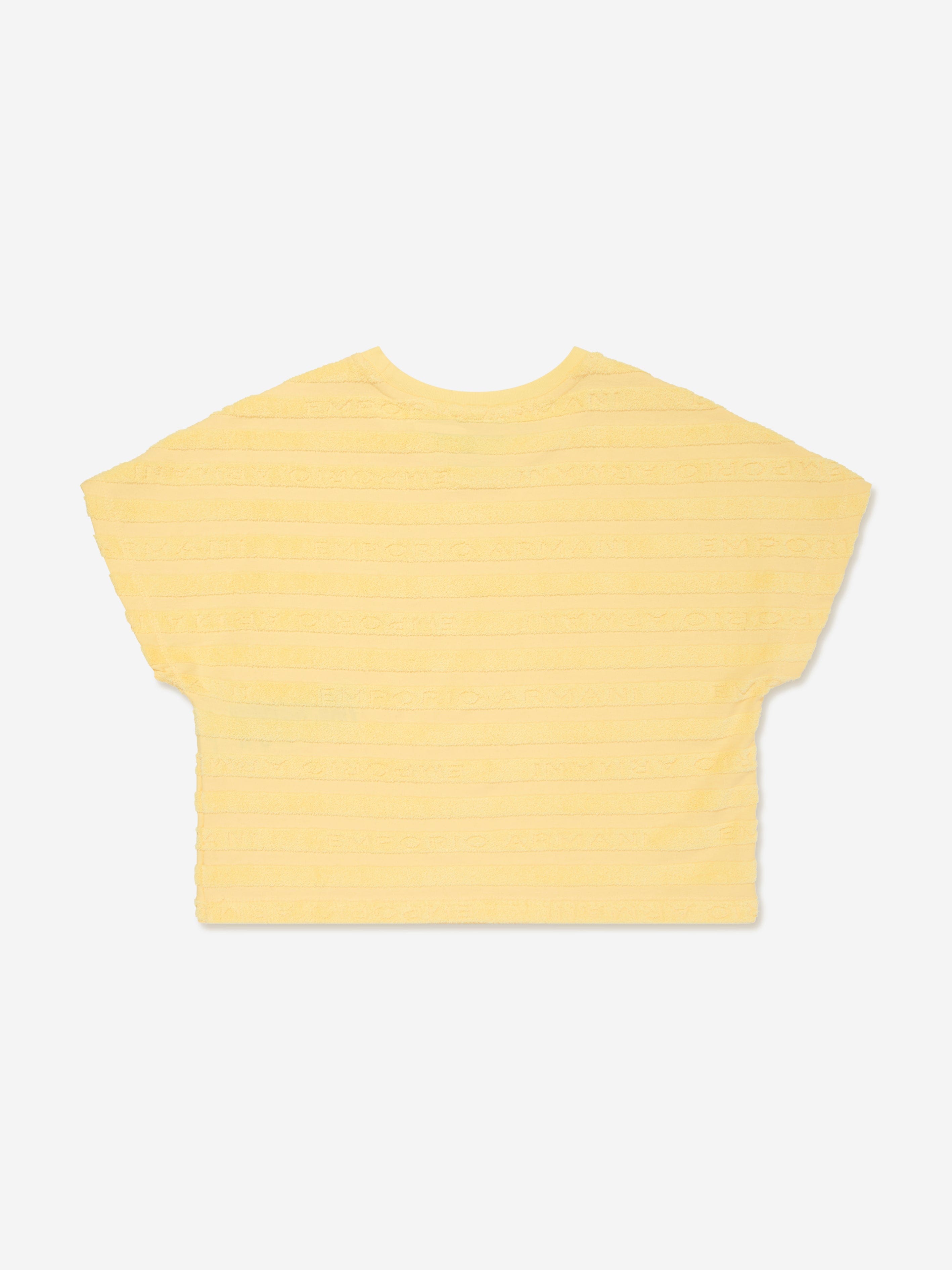 Emporio Armani Girls Striped Logo T-Shirt in Yellow