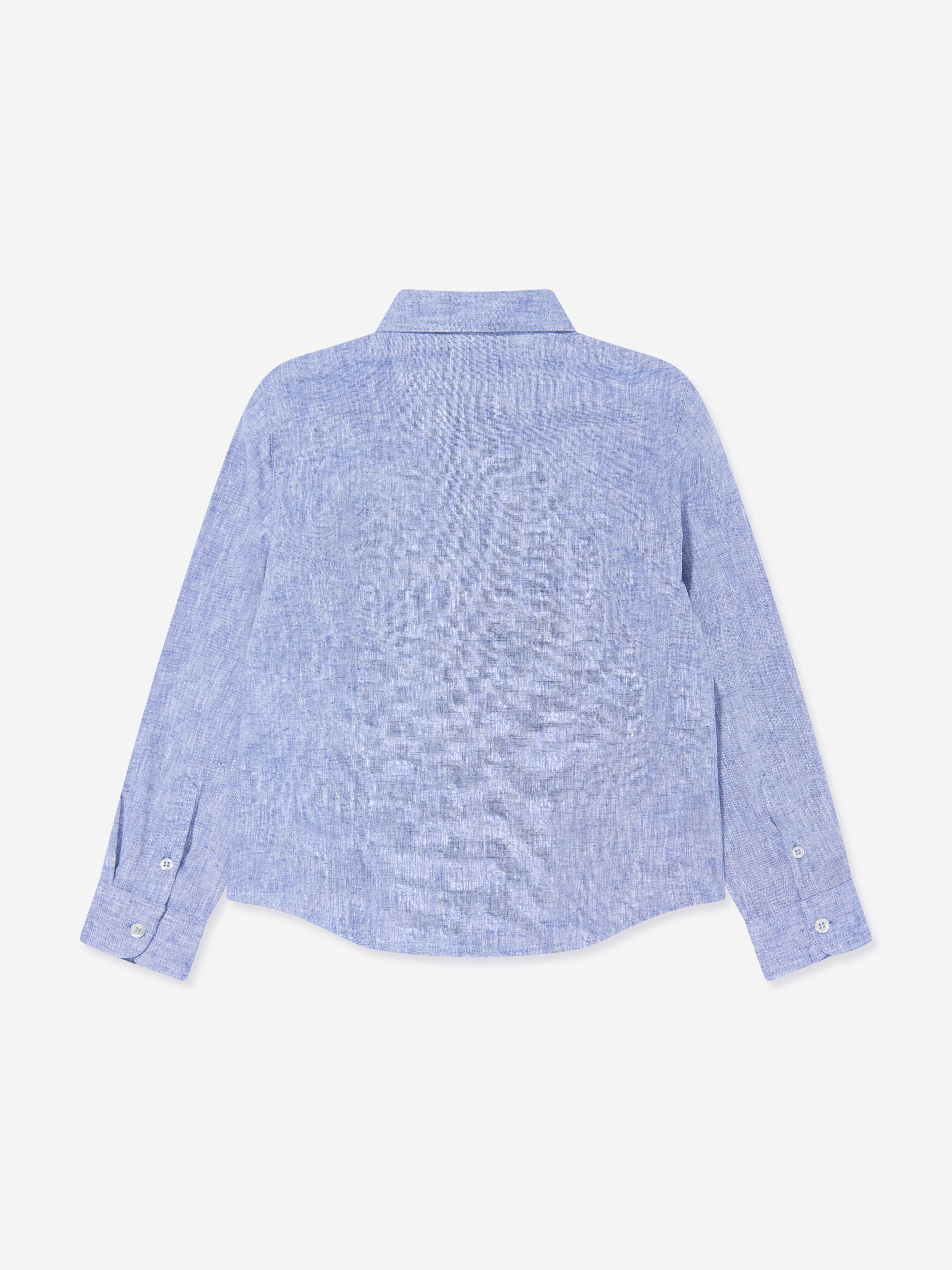 Emporio Armani Boys Linen Logo Shirt in Blue