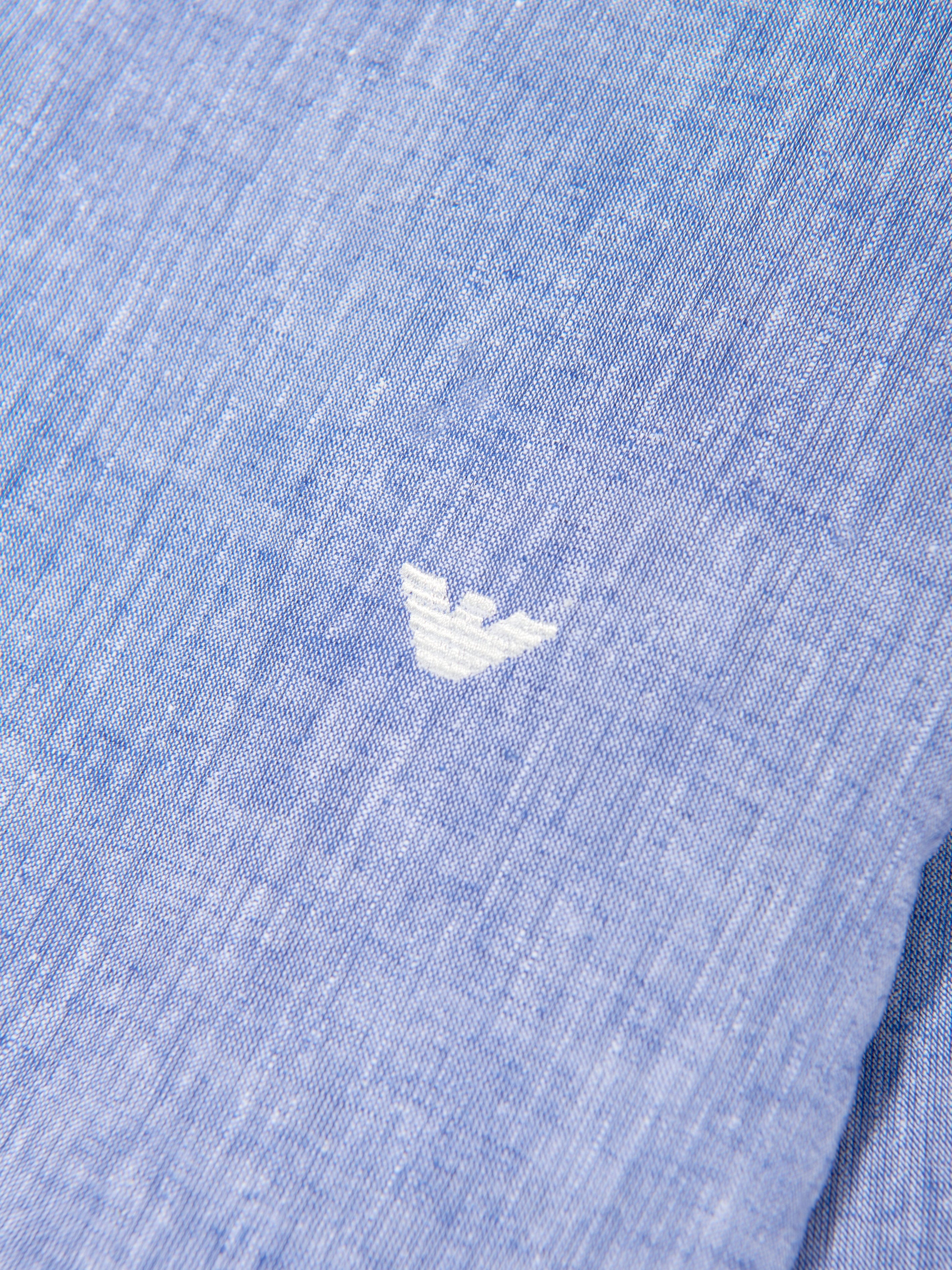 Emporio Armani Boys Linen Logo Shirt in Blue