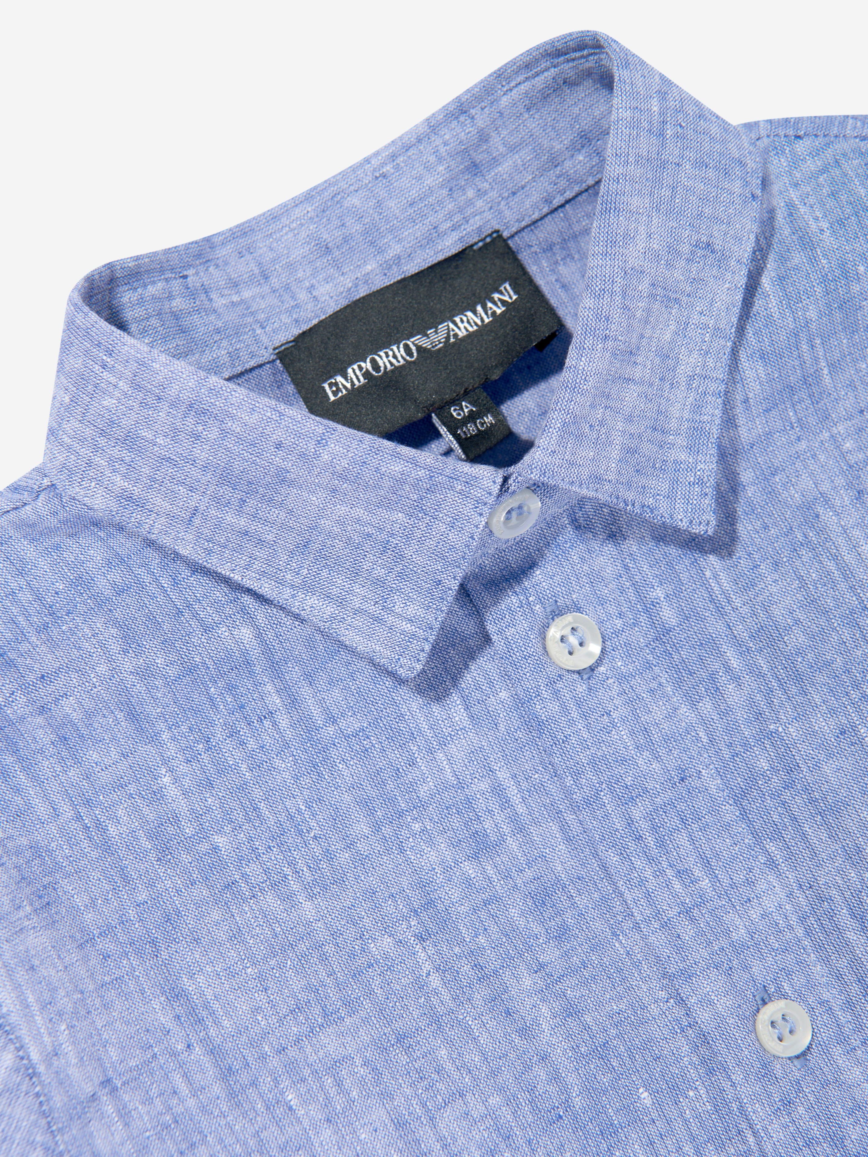 Emporio Armani Boys Linen Logo Shirt in Blue