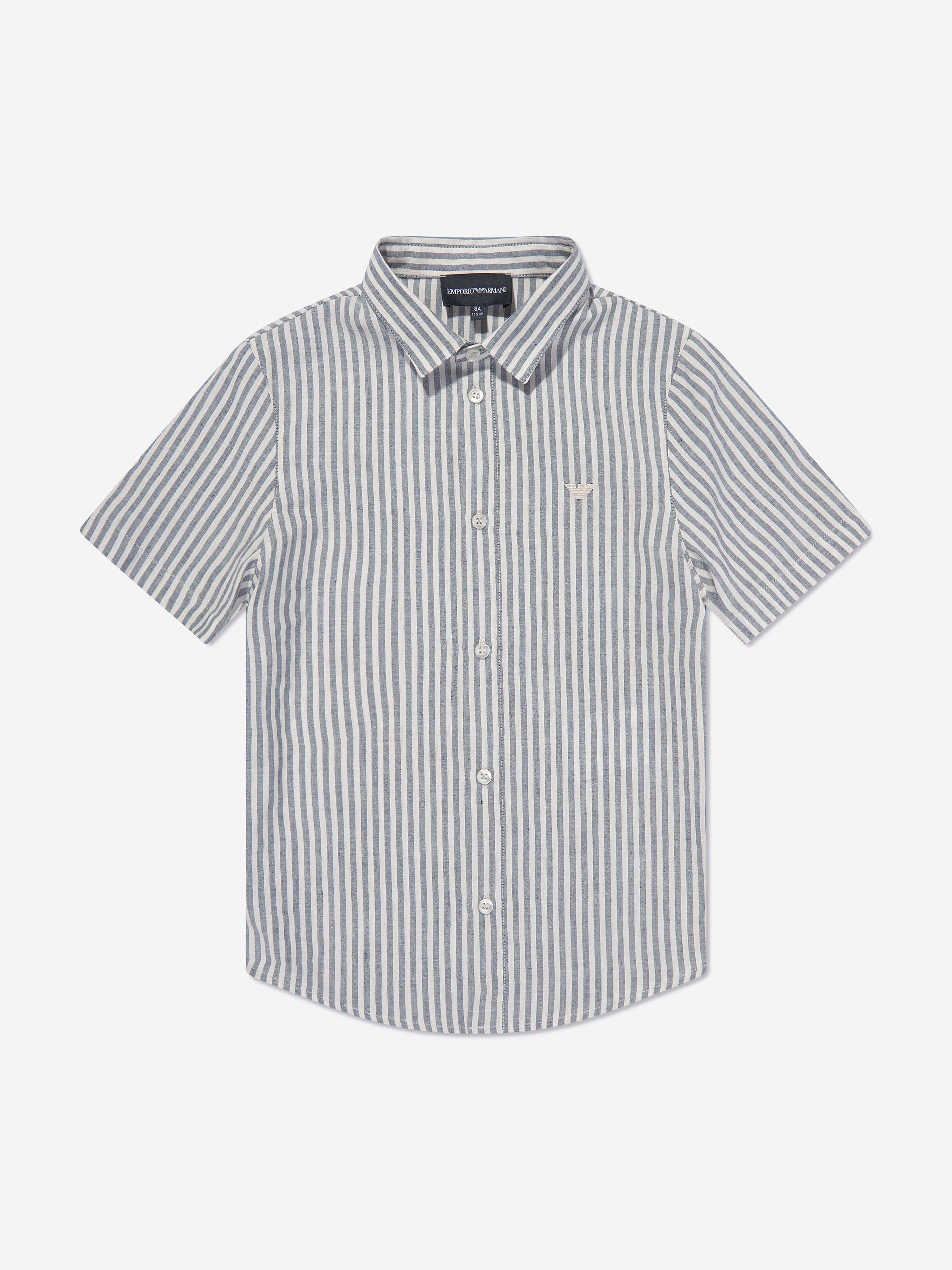 Emporio Armani Boys Striped Linen Shirt in Grey